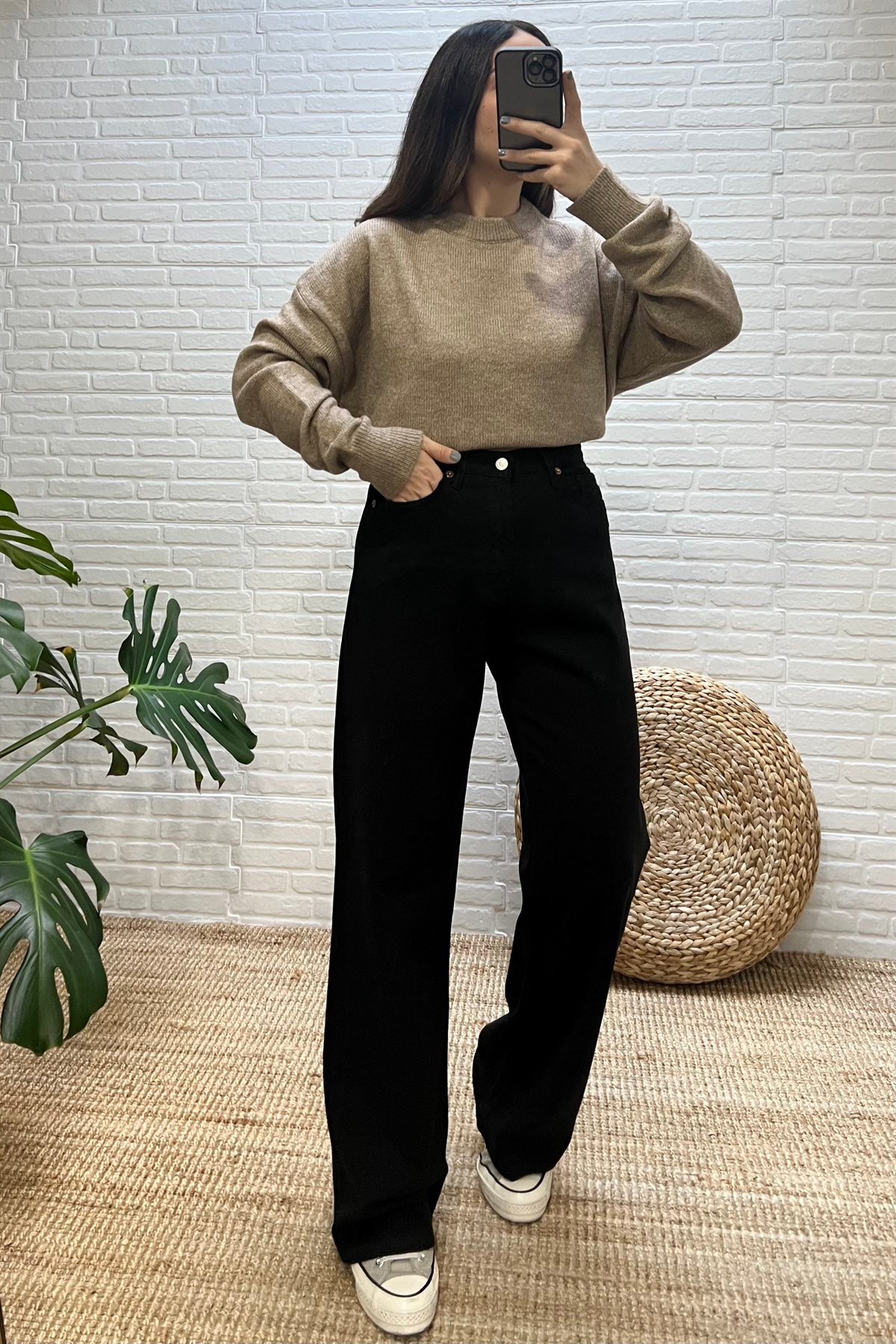 Sütlü Kahve Oversize Basic Kazak uygun fiyatlarda www.butikhola.com adresinde