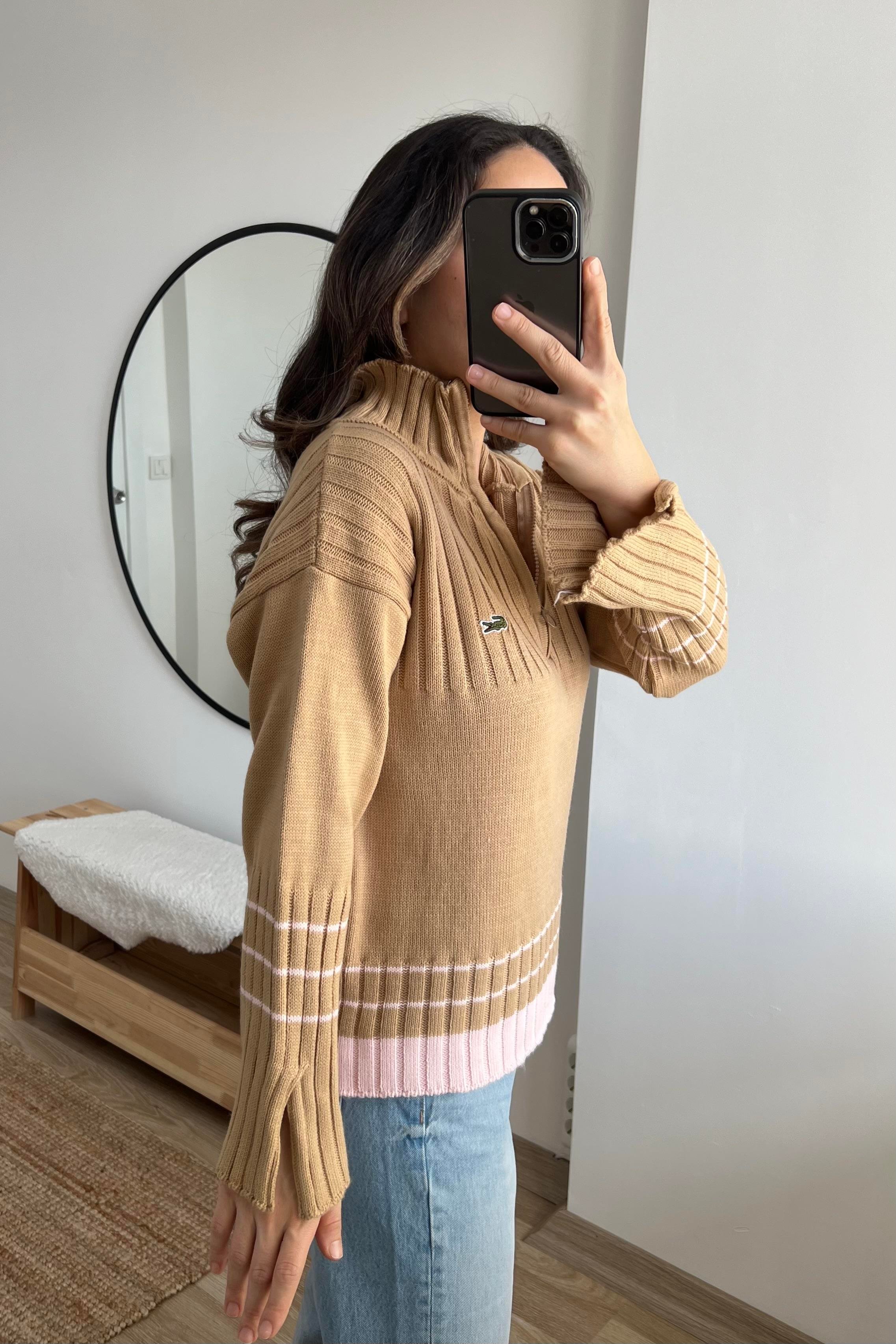 Sütlü Kahve Yakası Fermuarlı Kazak uygun fiyatlarda www.butikhola.com adresinde
