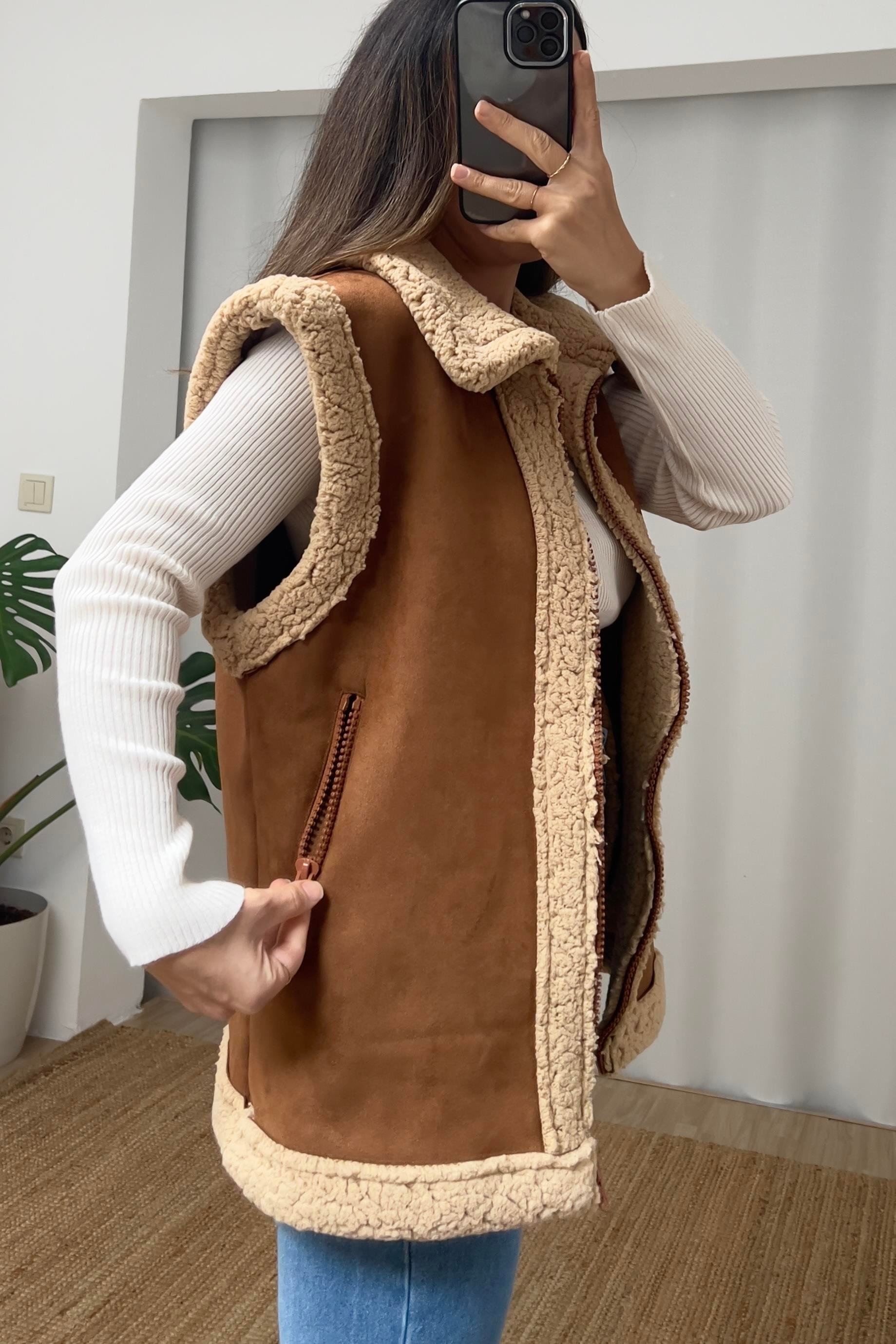 Taba İçi Kürklü Nubuk Yelek uygun fiyatlarda www.butikhola.com adresinde