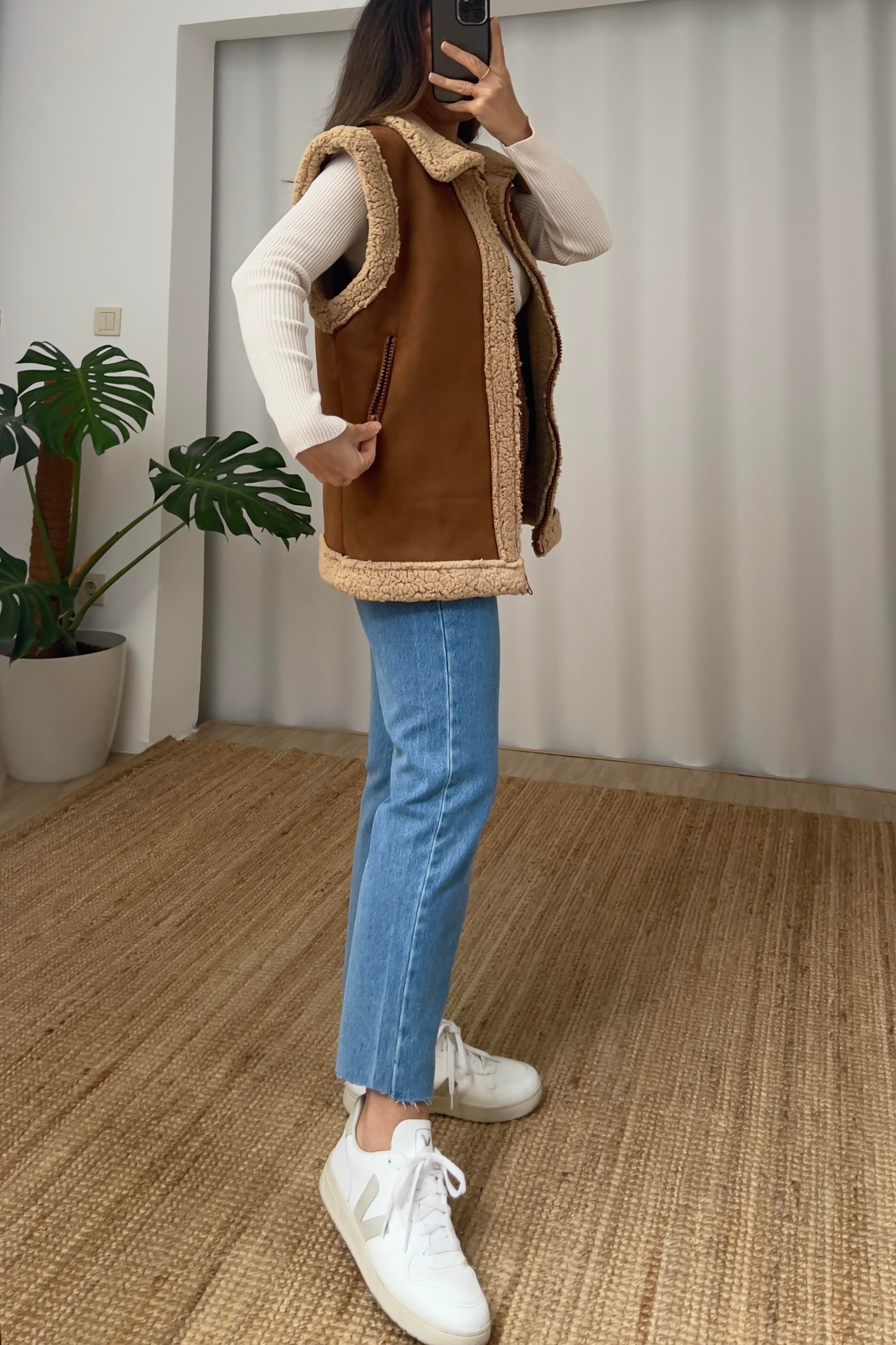 Taba İçi Kürklü Nubuk Yelek uygun fiyatlarda www.butikhola.com adresinde