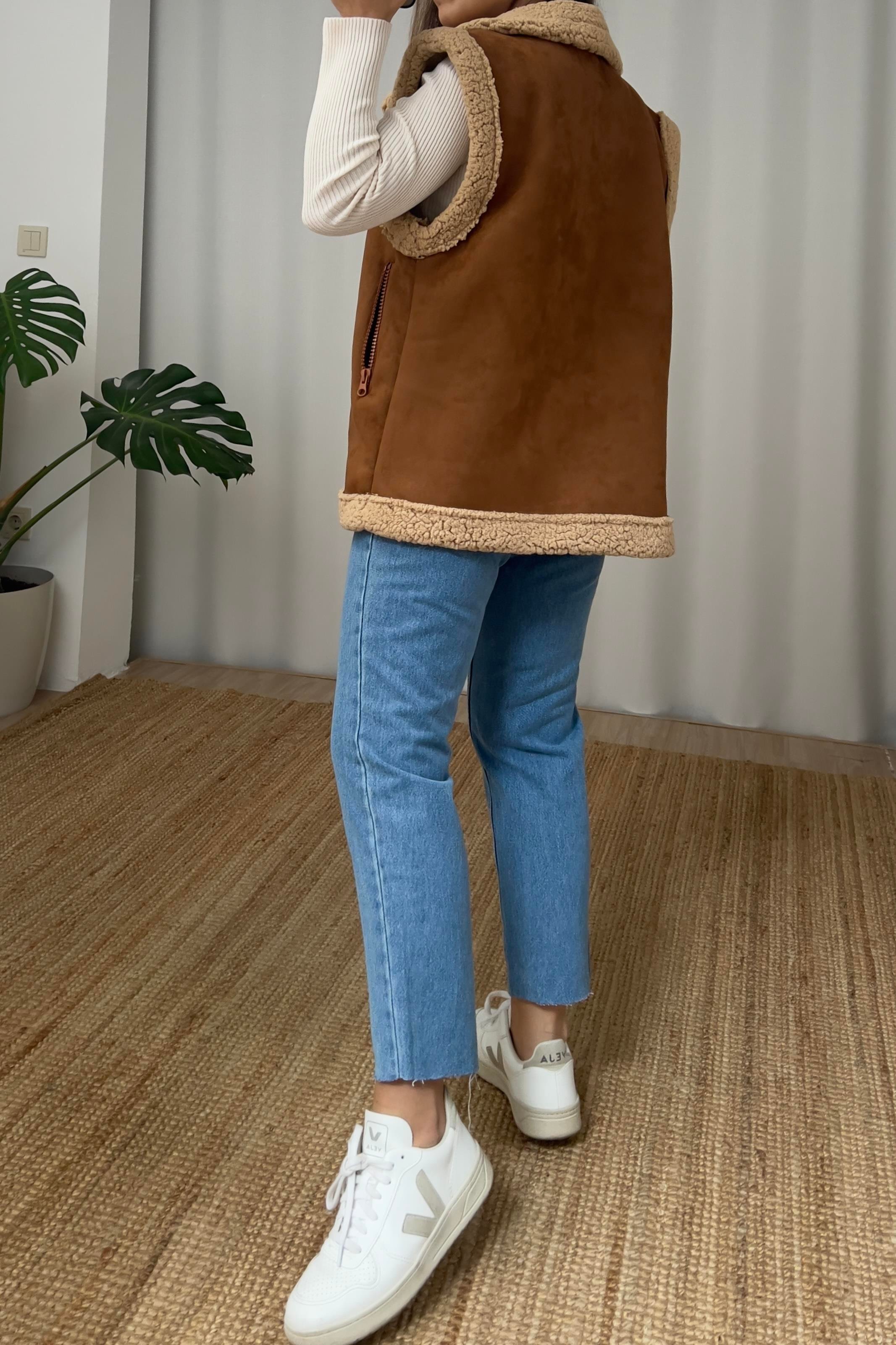 Taba İçi Kürklü Nubuk Yelek uygun fiyatlarda www.butikhola.com adresinde