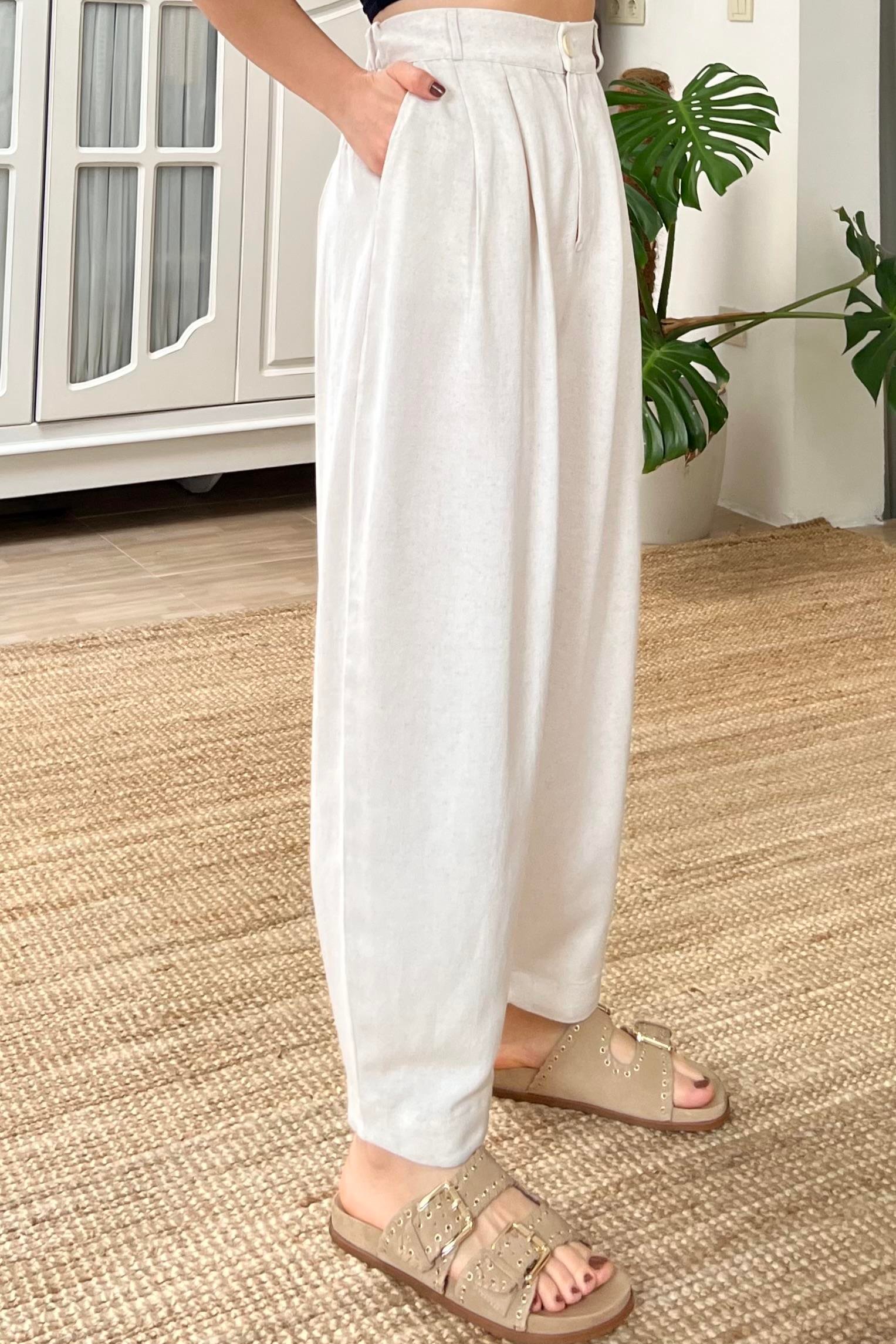 Taş Beli Lastikli Keten Şalvar Pantolon uygun fiyatlarda www.butikhola.com adresinde