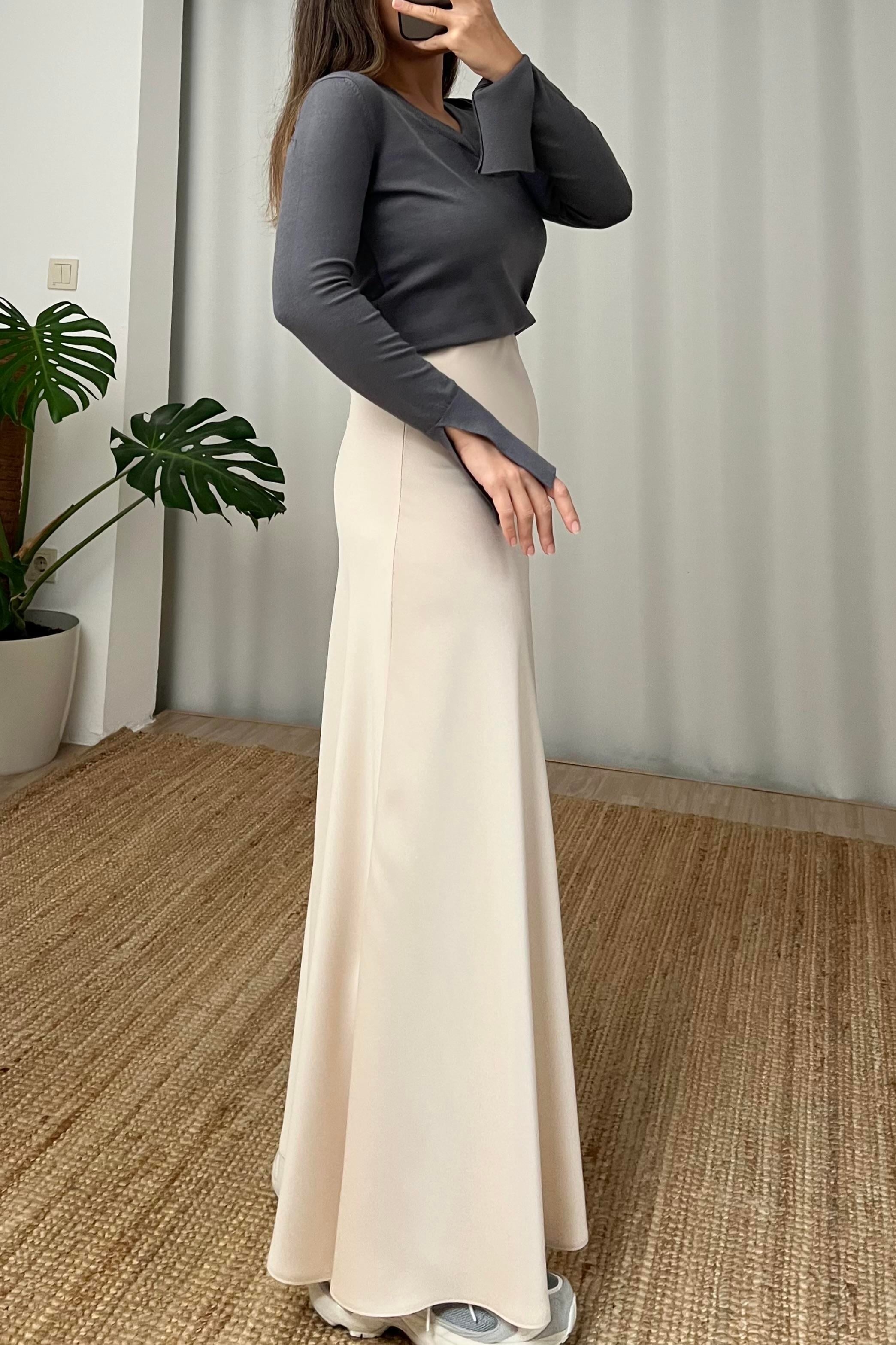 Taş Beli Lastikli Maksi Saten Etek uygun fiyatlarda www.butikhola.com adresinde