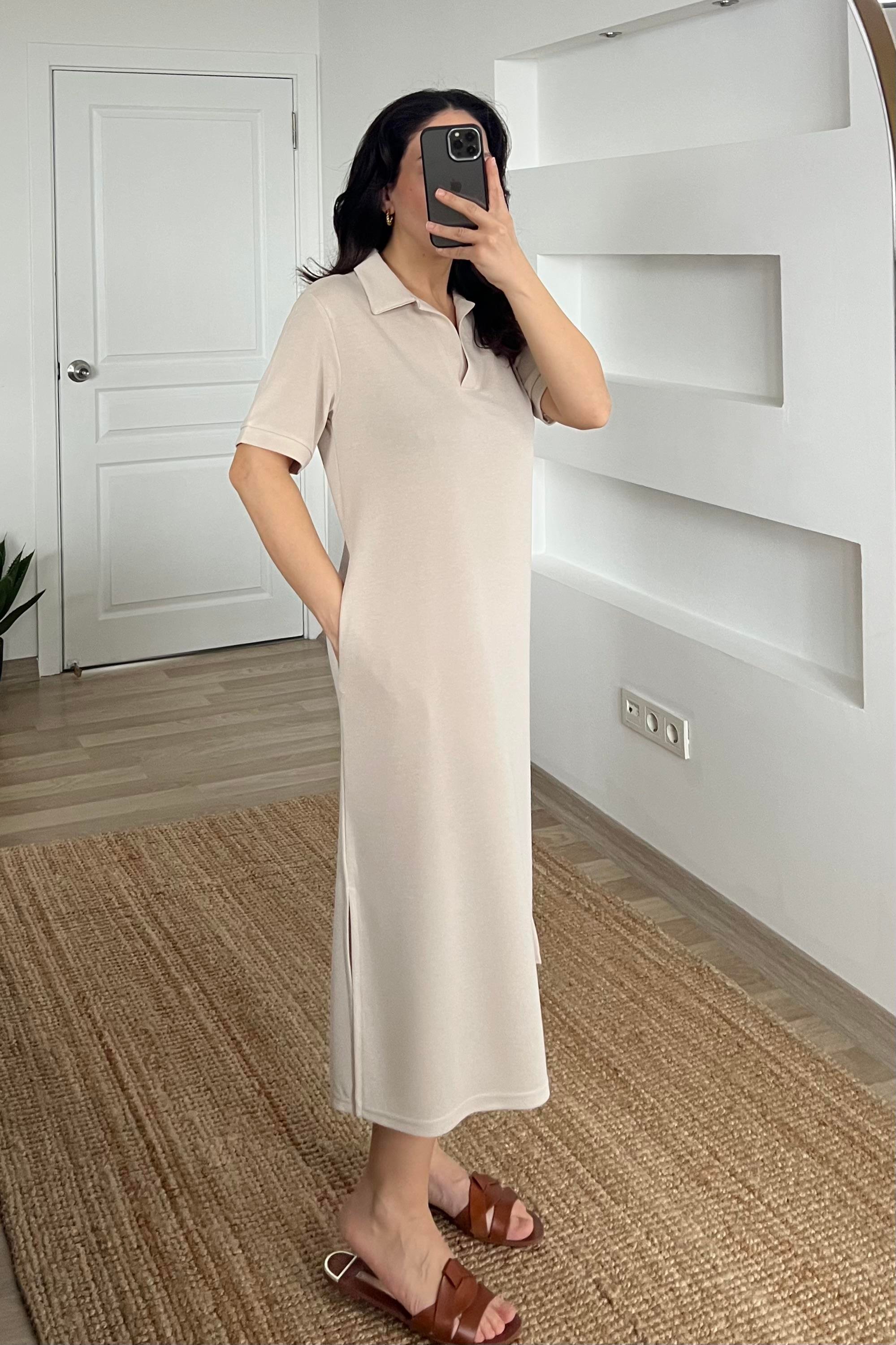Taş Cepli Polo Yaka Comfort Elbise uygun fiyatlarda www.butikhola.com adresinde
