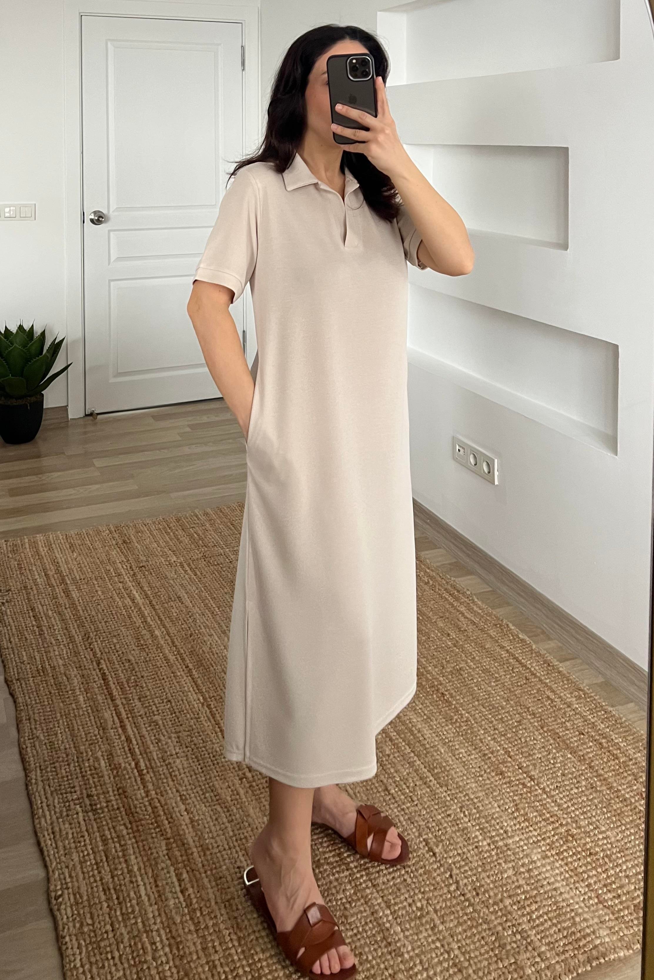 Taş Cepli Polo Yaka Comfort Elbise uygun fiyatlarda www.butikhola.com adresinde