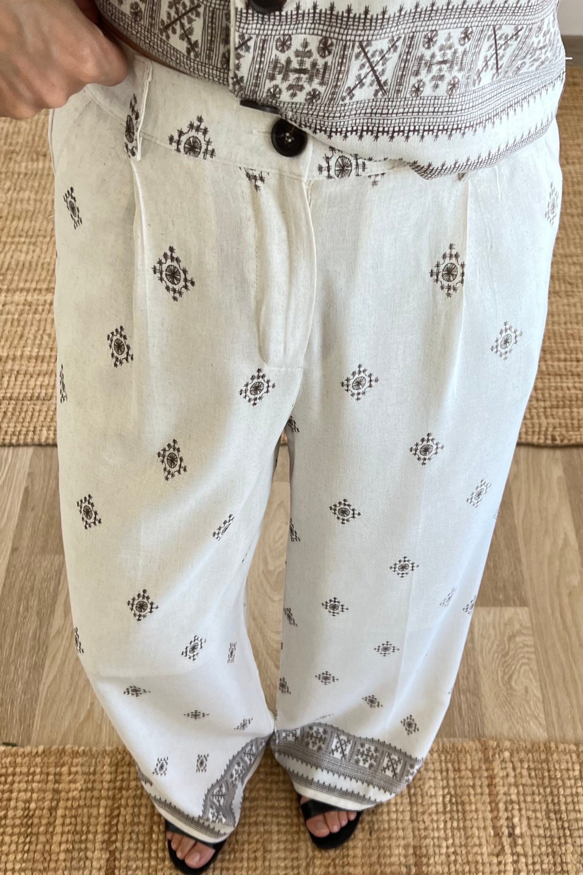 Taş Etnik Desen Yelek Pantolon Keten Takım uygun fiyatlarda www.butikhola.com adresinde