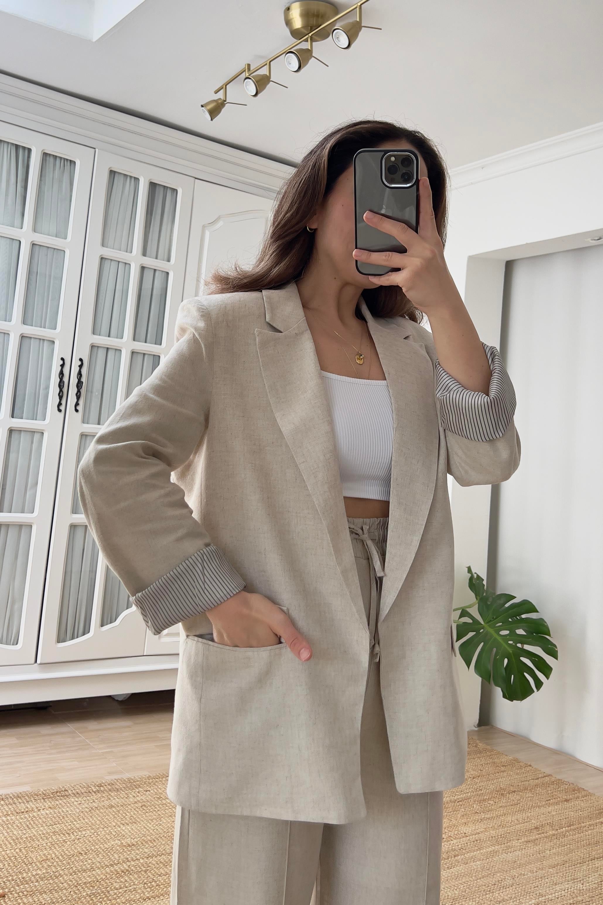 Taş Kapak Cepli Keten Blazer Ceket uygun fiyatlarda www.butikhola.com adresinde