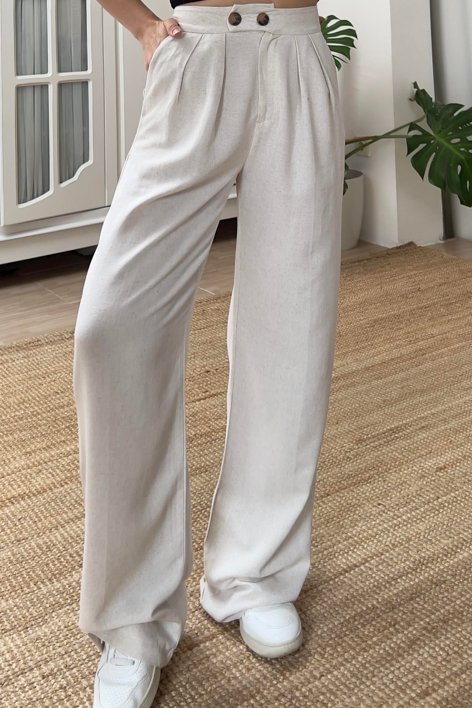 Taş Keten Palazzo Pantolon uygun fiyatlarda www.butikhola.com adresinde