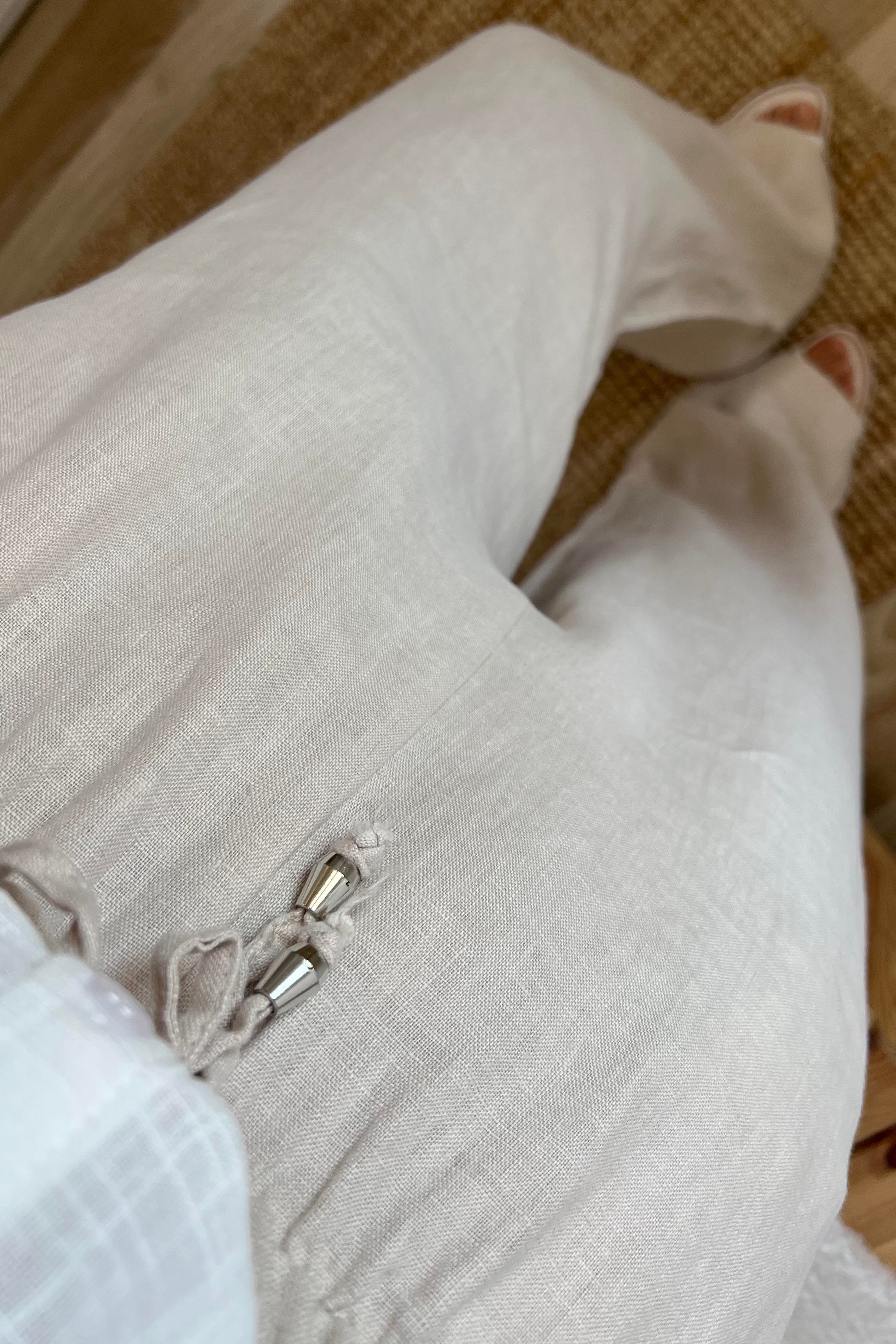 Taş Rengi Beli İpli Ham Keten Comfort Pantolon uygun fiyatlarda www.butikhola.com adresinde