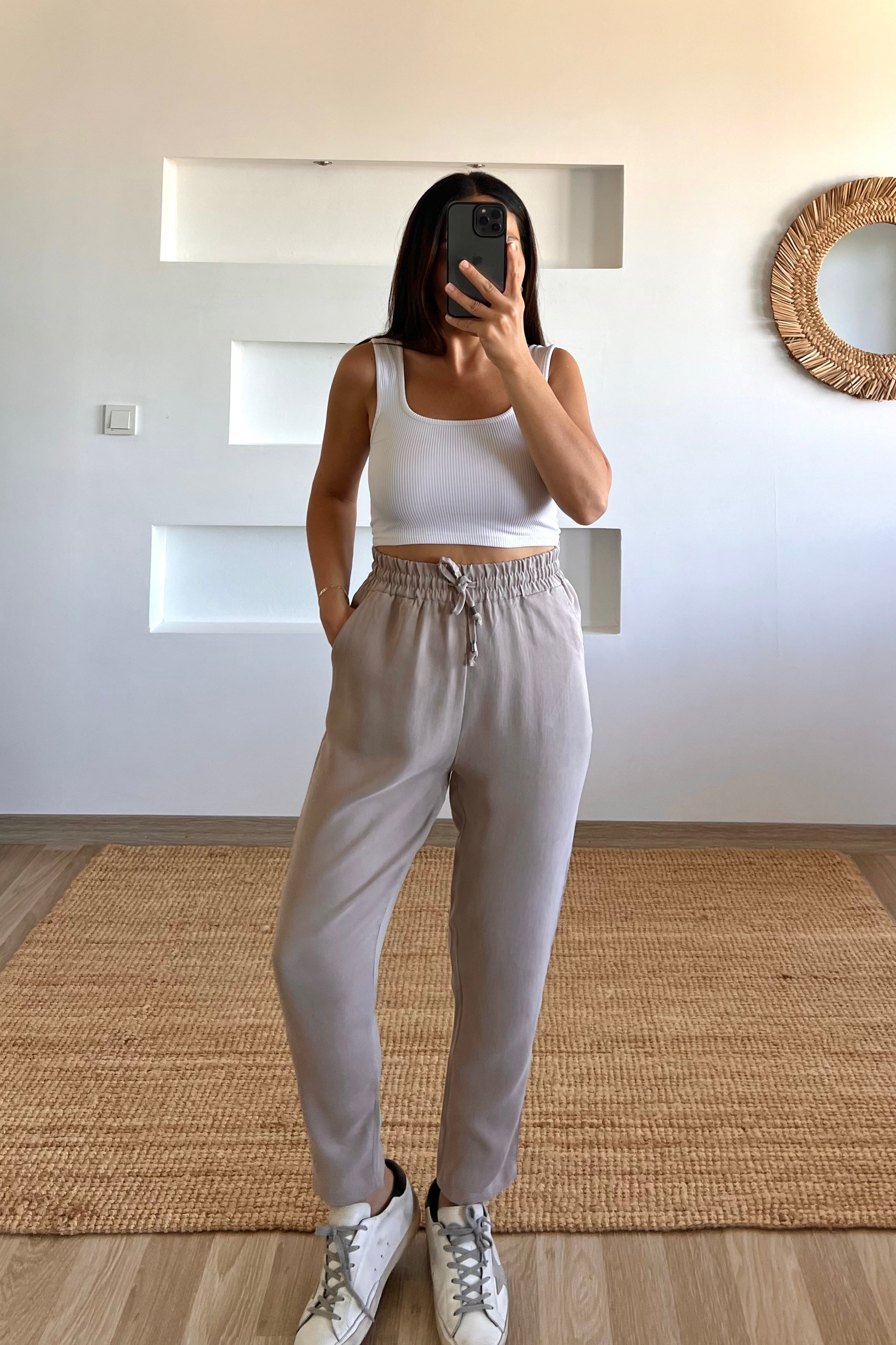 Taş Rengi Beli İplli Havuç Kesim Tensel Pantolon uygun fiyatlarda www.butikhola.com adresinde
