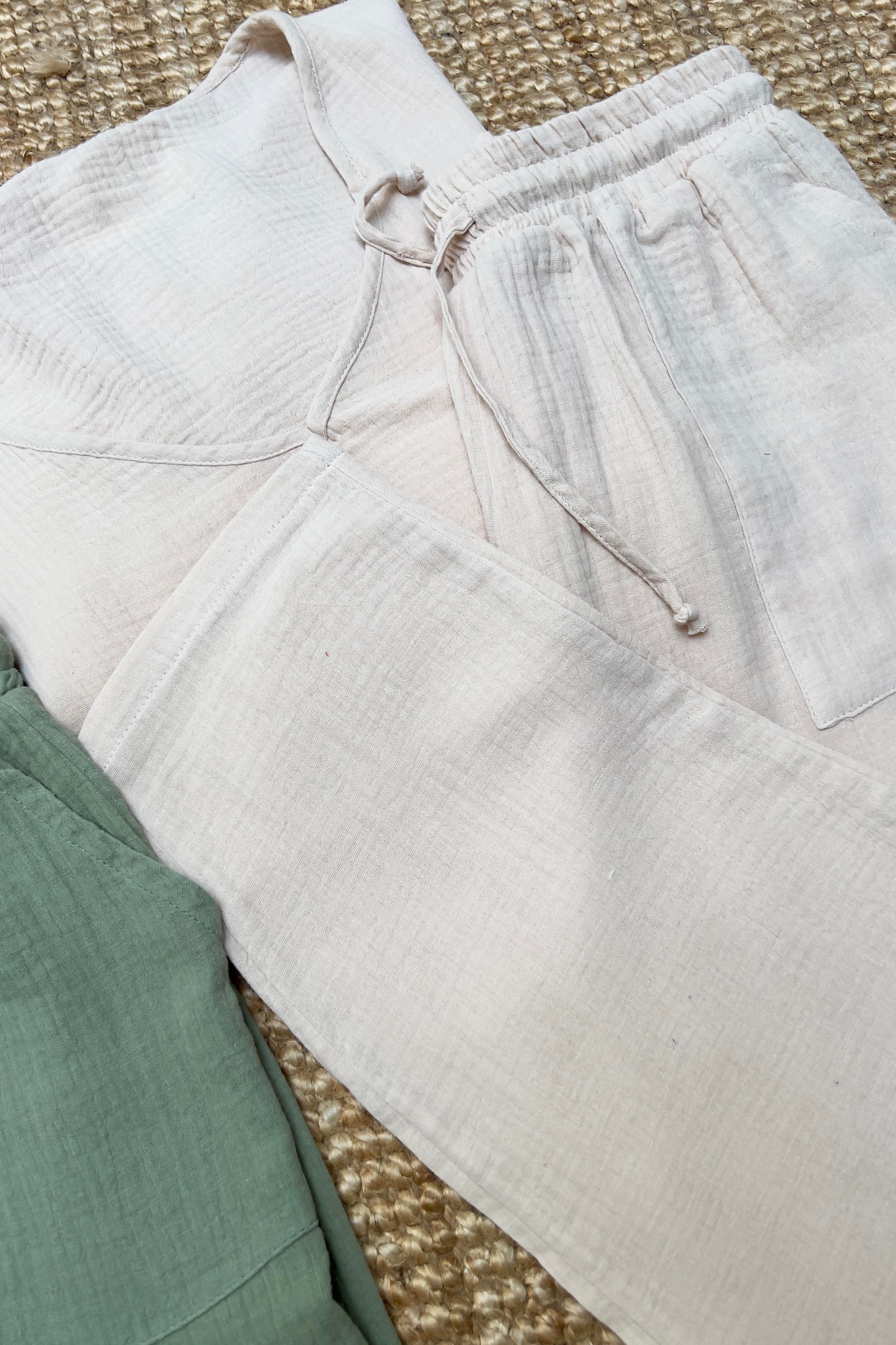 Taş Rengi Bluz Pantolon Müslin Takım uygun fiyatlarda www.butikhola.com adresinde