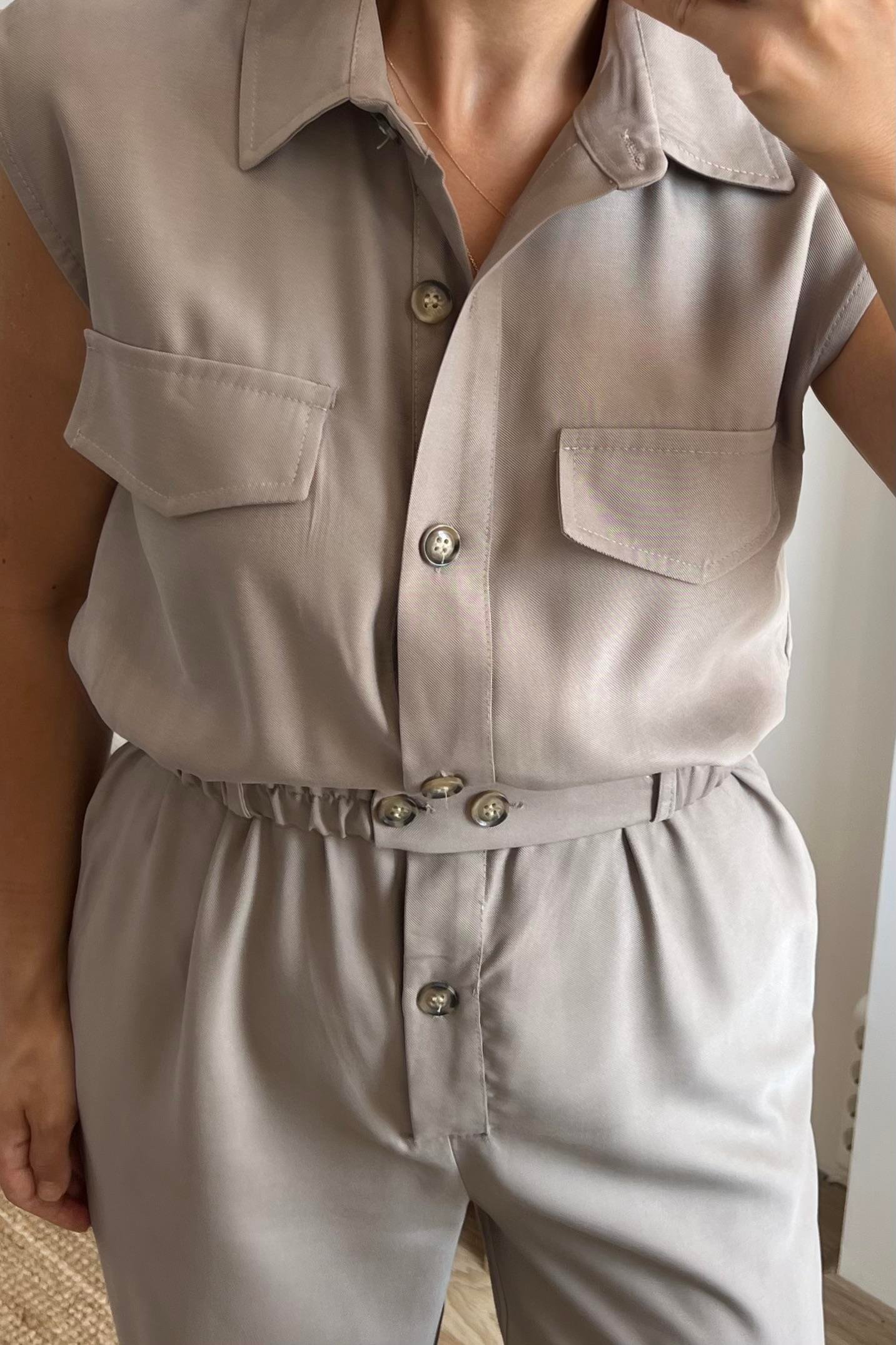 Taş Rengi Cepli Kuşaklı Tulum uygun fiyatlarda www.butikhola.com adresinde