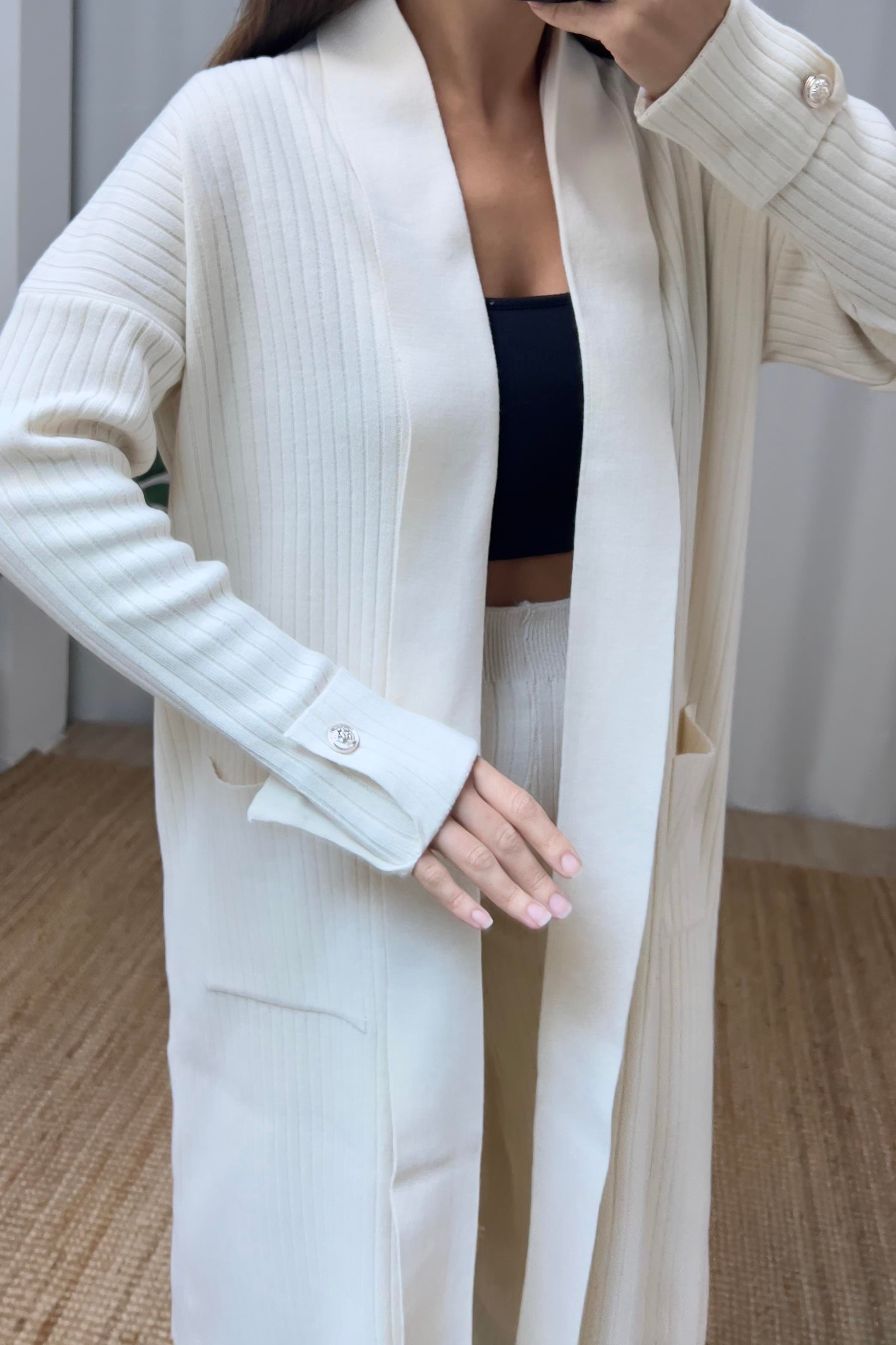 Taş Rengi Fitilli Maksi Hırka Pantolon Takım uygun fiyatlarda www.butikhola.com adresinde