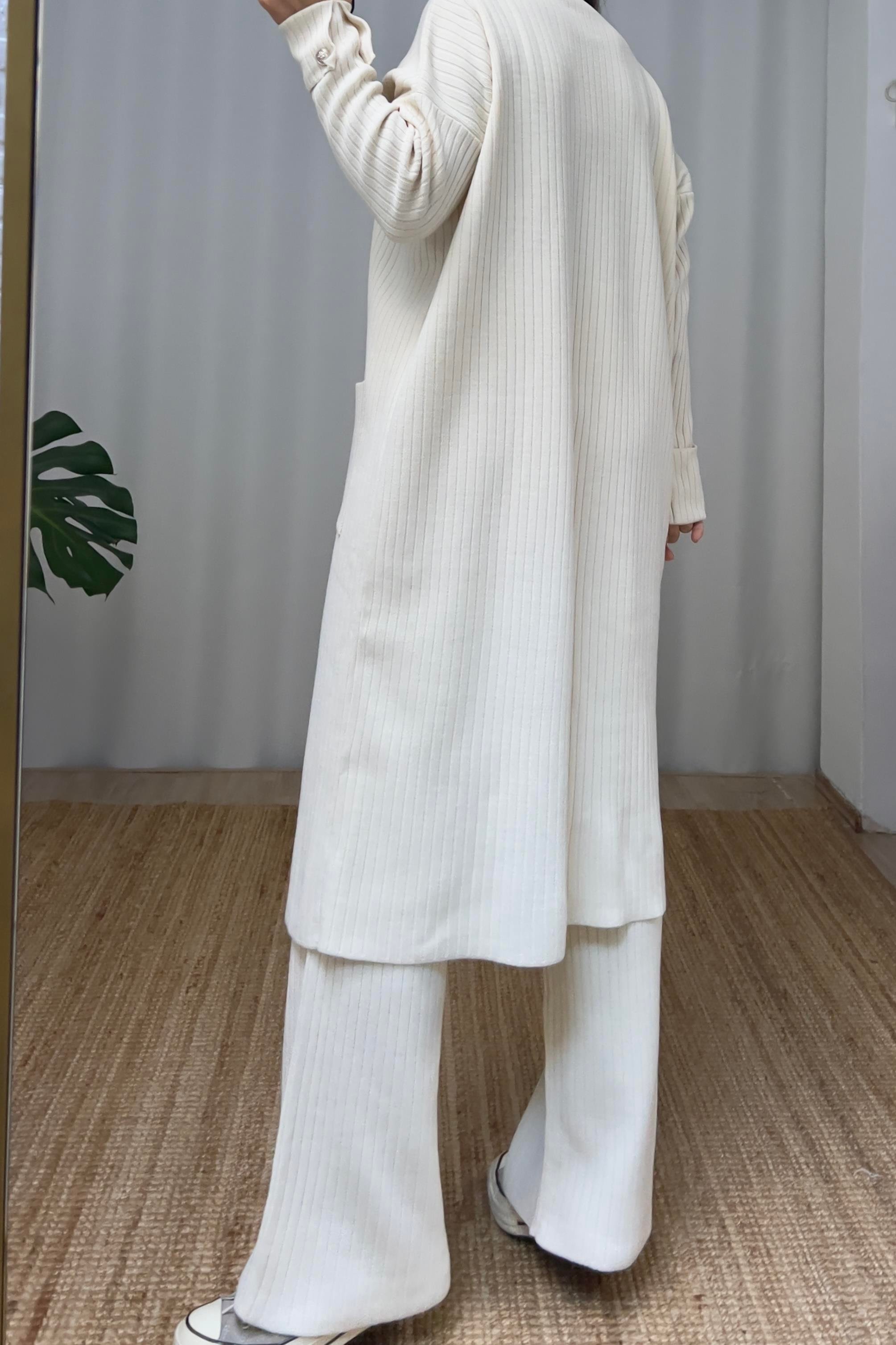 Taş Rengi Fitilli Maksi Hırka Pantolon Takım uygun fiyatlarda www.butikhola.com adresinde