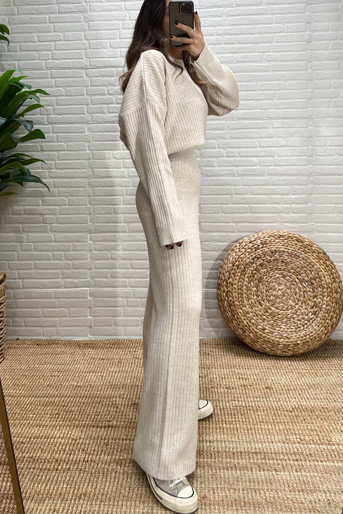 Taş Rengi Fitilli Triko Takım uygun fiyatlarda www.butikhola.com adresinde
