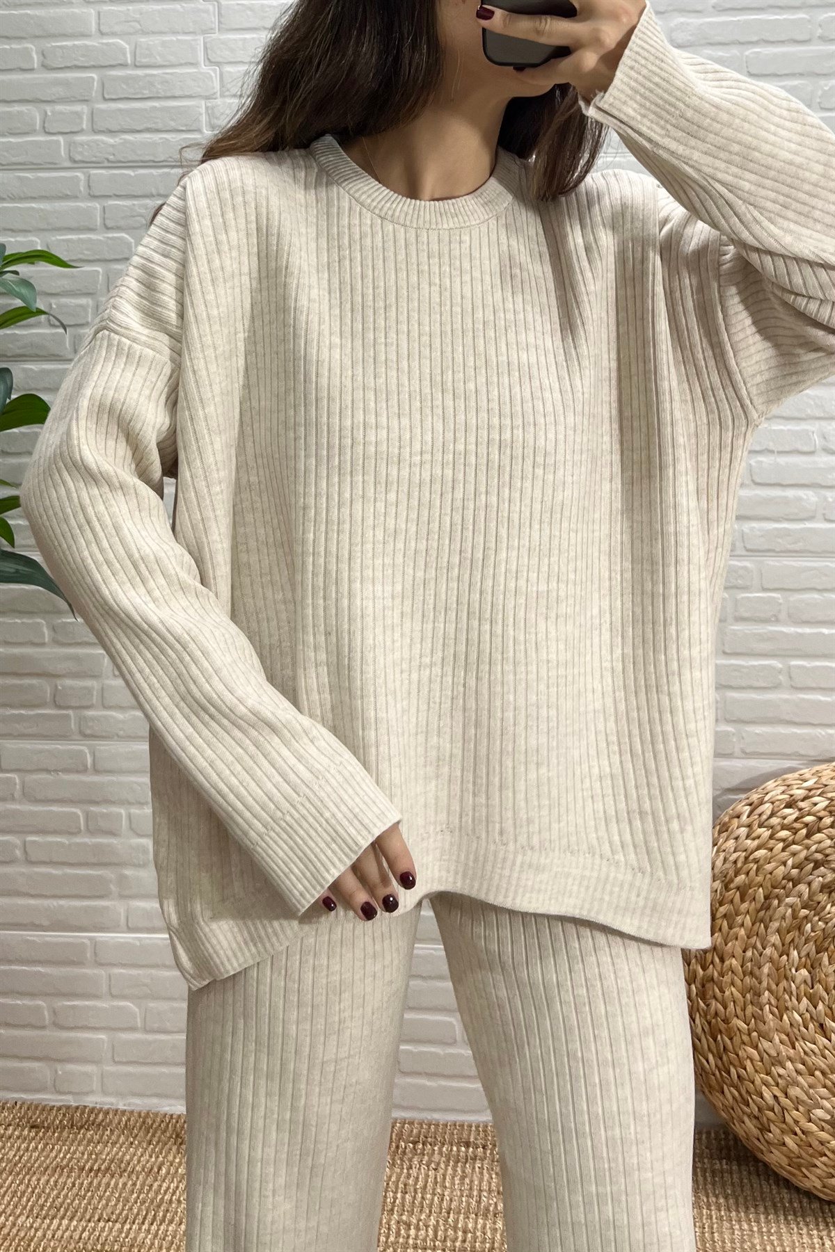 Taş Rengi Fitilli Triko Takım uygun fiyatlarda www.butikhola.com adresinde
