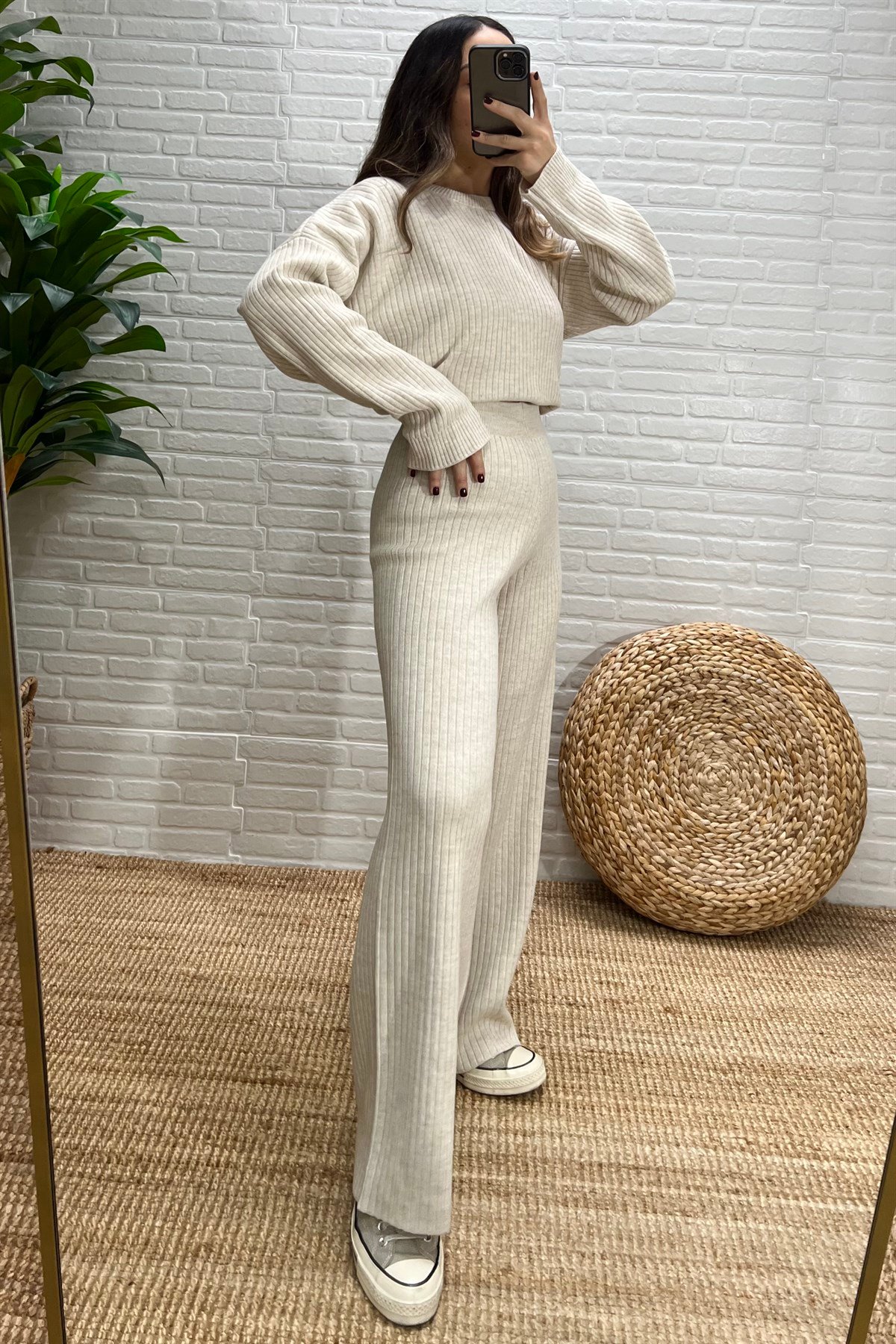 Taş Rengi Fitilli Triko Takım uygun fiyatlarda www.butikhola.com adresinde