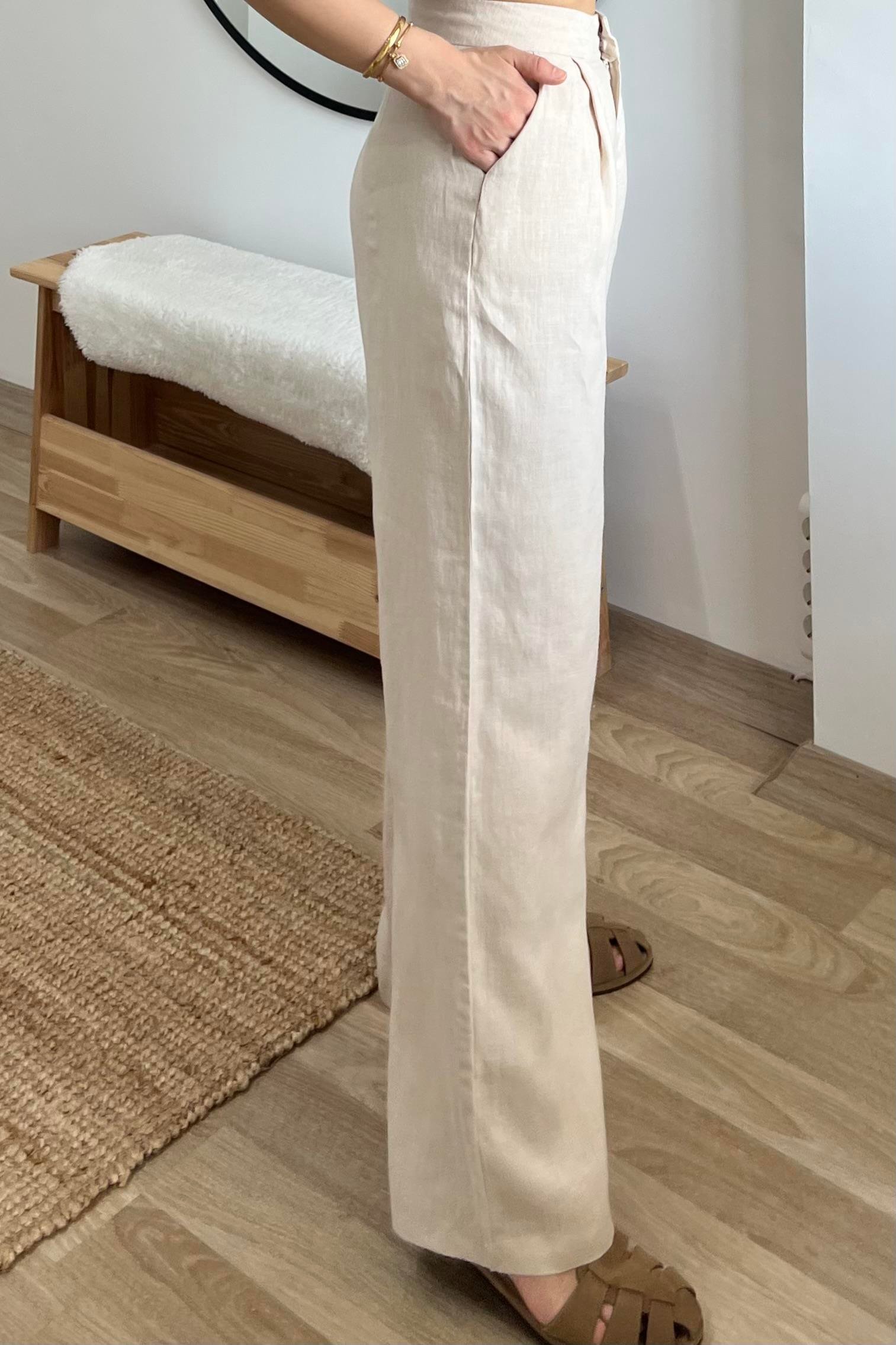 Taş Rengi Ham Keten Comfort Pantolon uygun fiyatlarda www.butikhola.com adresinde