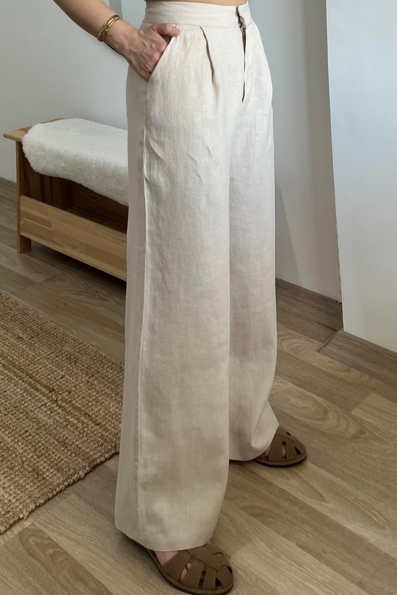 Taş Rengi Ham Keten Comfort Pantolon uygun fiyatlarda www.butikhola.com adresinde