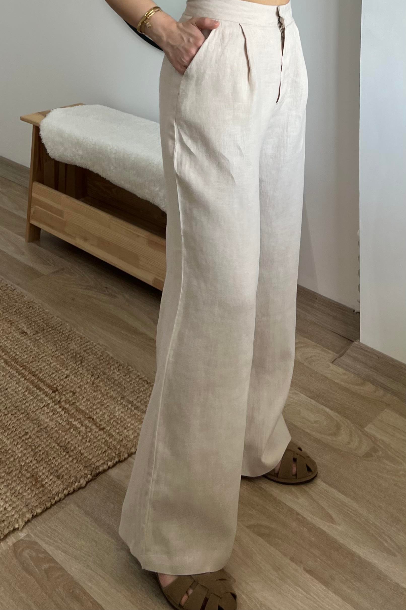 Taş Rengi Ham Keten Comfort Pantolon uygun fiyatlarda www.butikhola.com adresinde