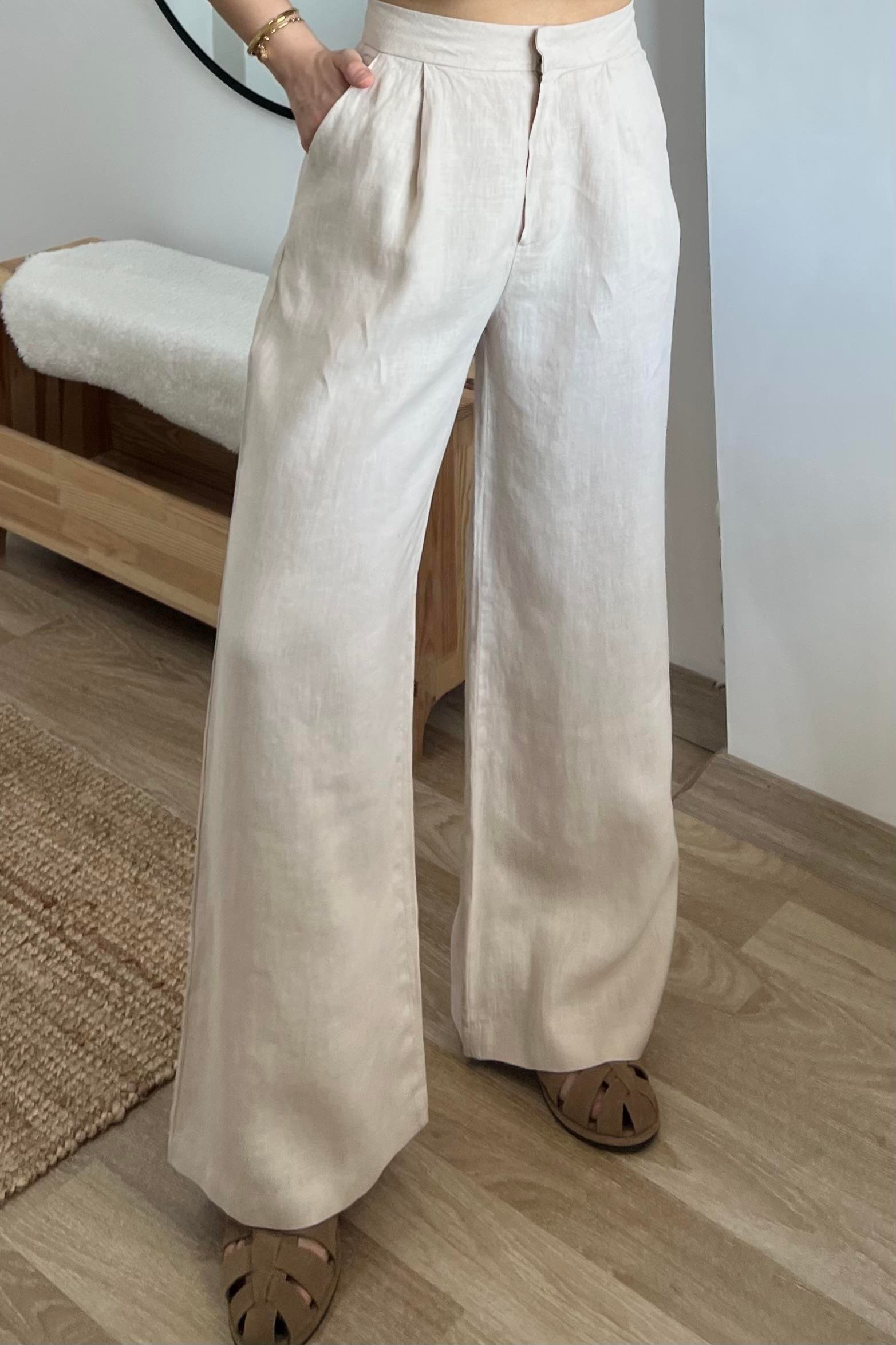 Taş Rengi Ham Keten Comfort Pantolon uygun fiyatlarda www.butikhola.com adresinde