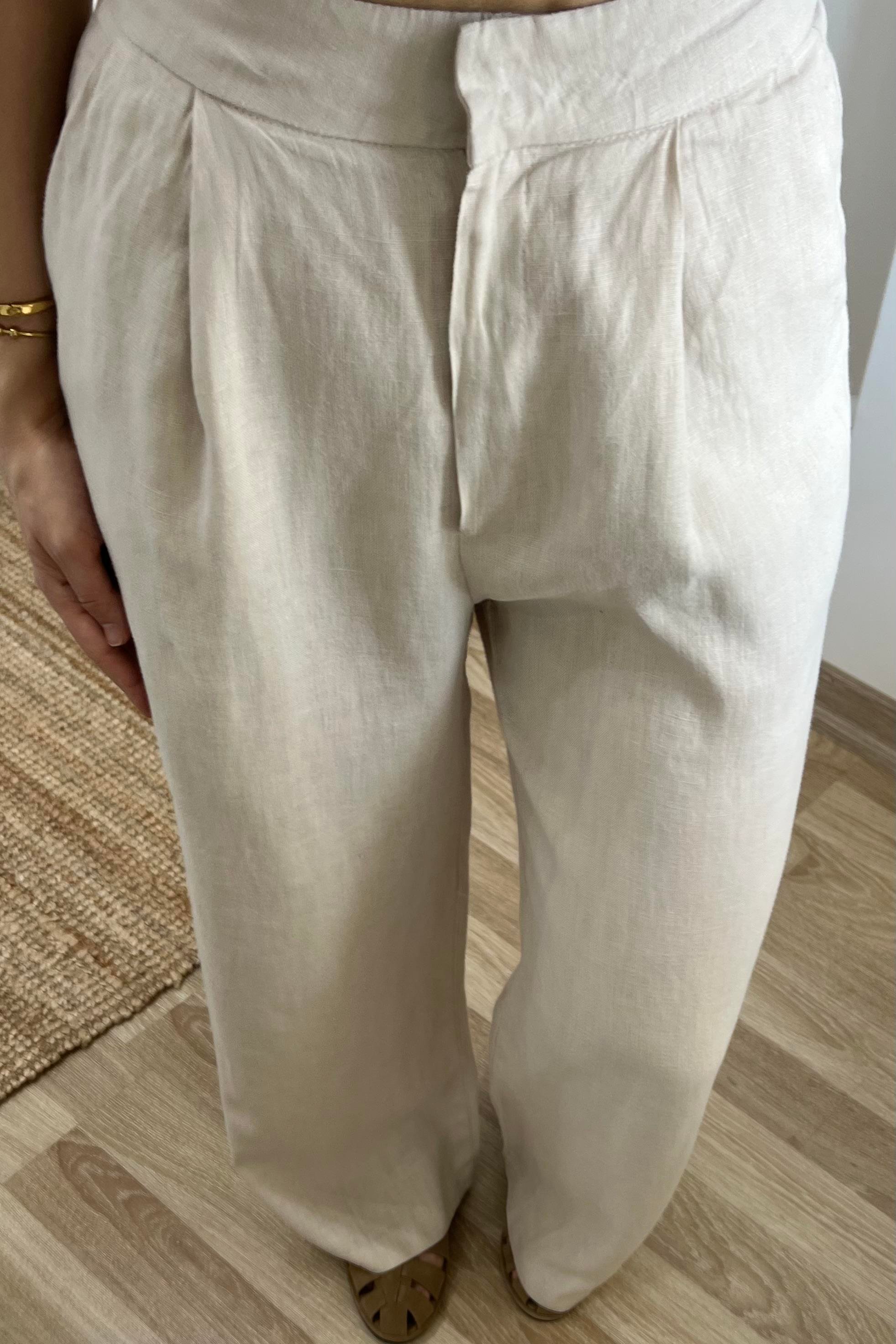 Taş Rengi Ham Keten Comfort Pantolon uygun fiyatlarda www.butikhola.com adresinde