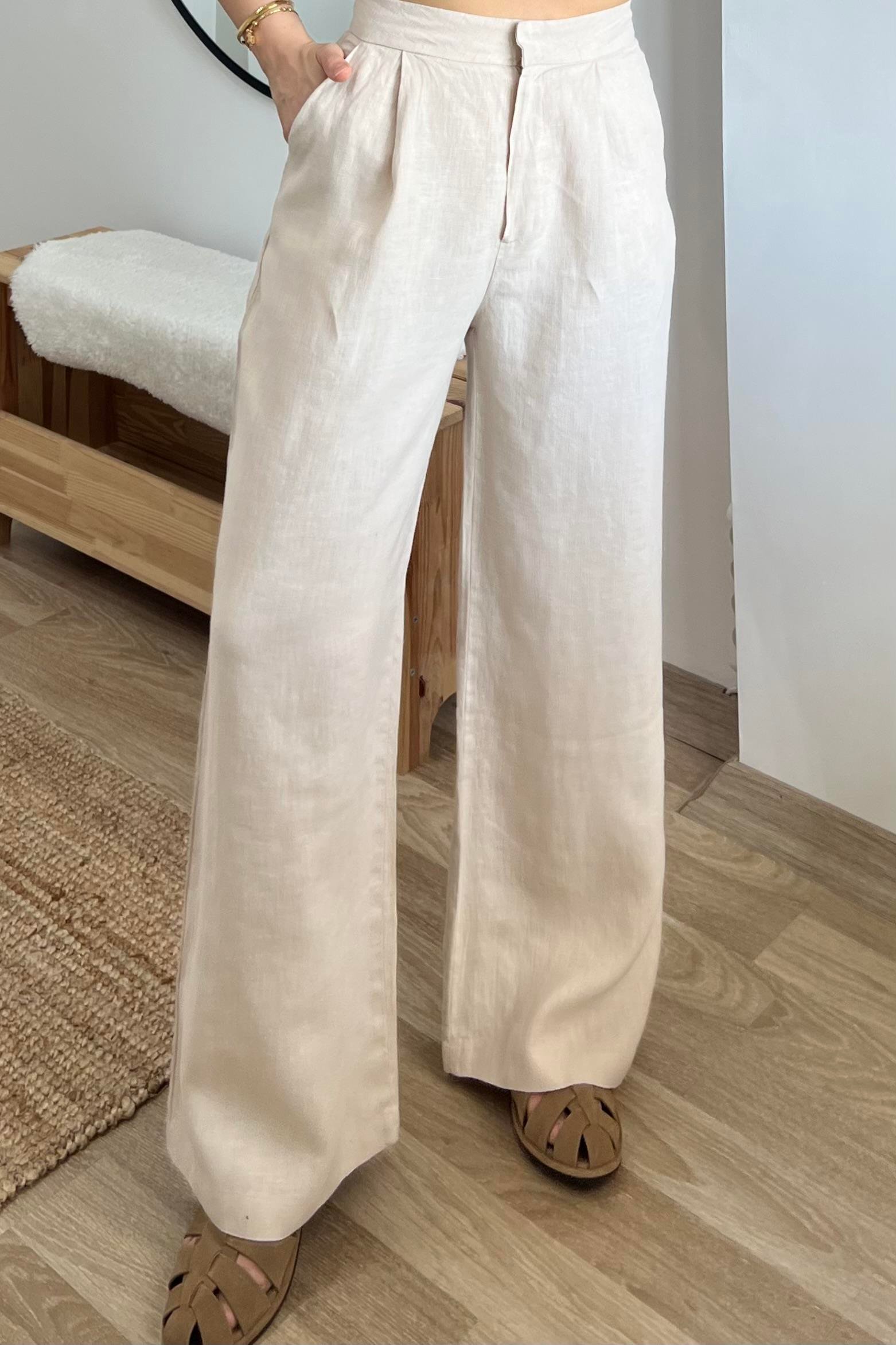 Taş Rengi Ham Keten Comfort Pantolon uygun fiyatlarda www.butikhola.com adresinde