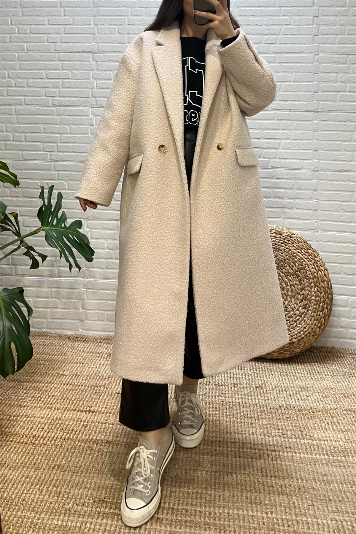 Taş Rengi Kapak Cepli Dokulu Buklet  Kaban uygun fiyatlarda www.butikhola.com adresinde