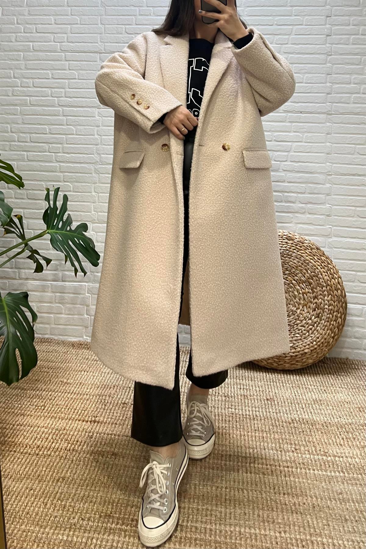 Taş Rengi Kapak Cepli Dokulu Buklet  Kaban uygun fiyatlarda www.butikhola.com adresinde