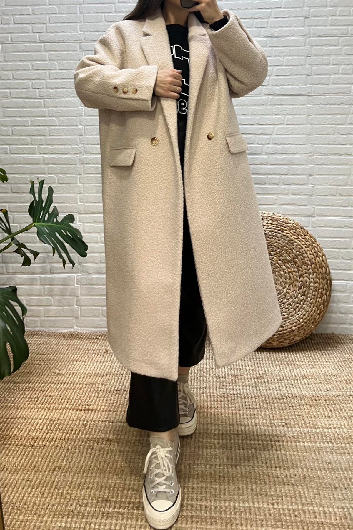 Taş Rengi Kapak Cepli Dokulu Buklet  Kaban uygun fiyatlarda www.butikhola.com adresinde
