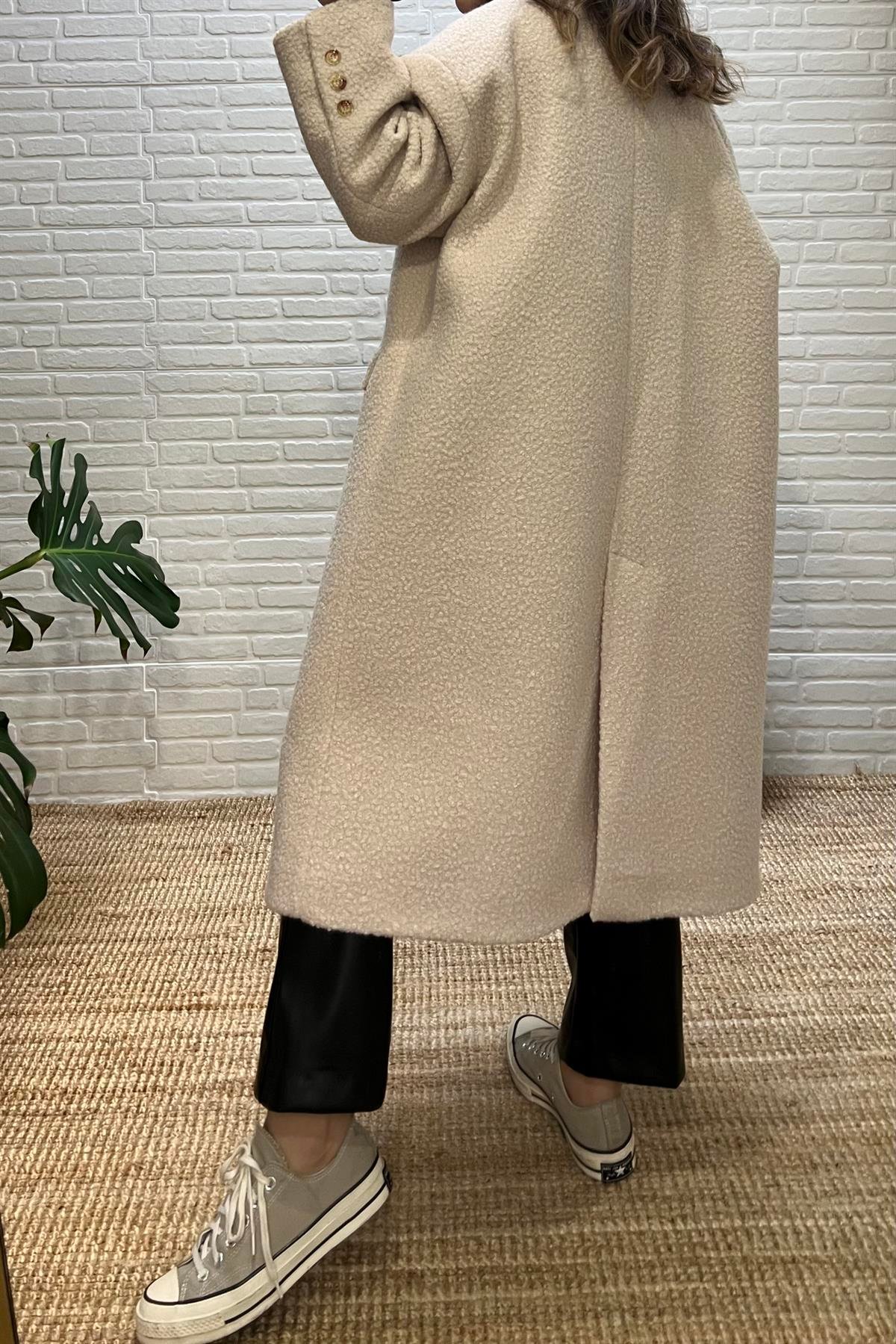 Taş Rengi Kapak Cepli Dokulu Buklet  Kaban uygun fiyatlarda www.butikhola.com adresinde