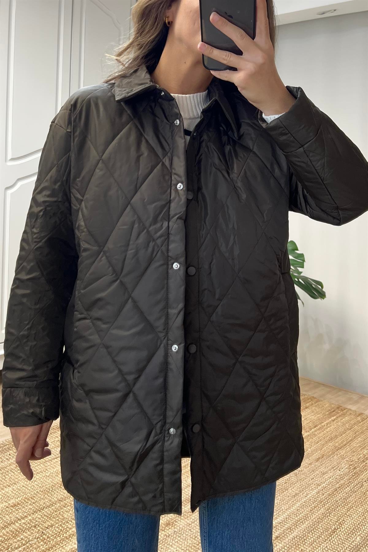 Taş Rengi Kapitone Baharlık Uzun Mont uygun fiyatlarda www.butikhola.com adresinde