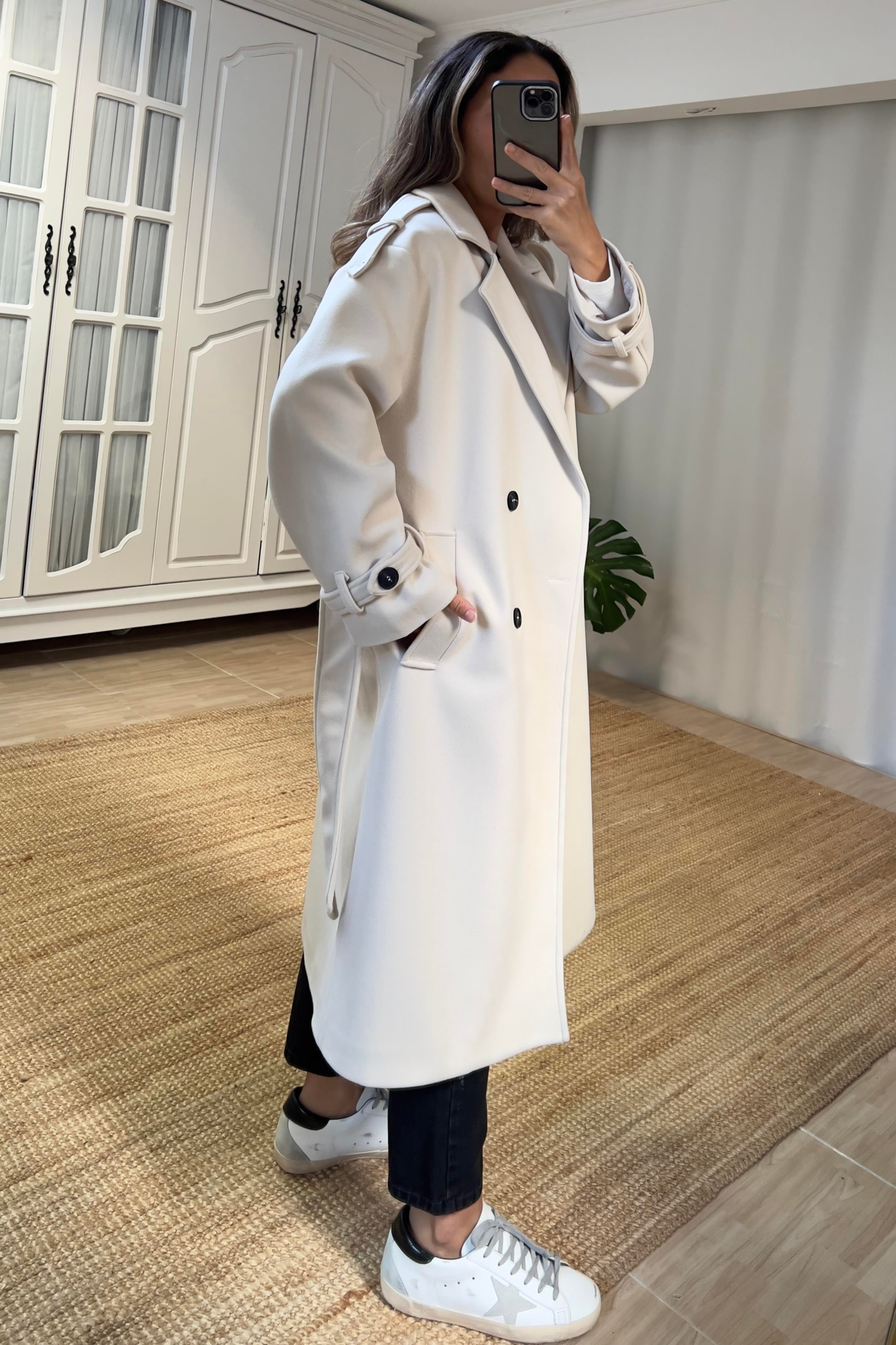 Taş Rengi Kuşaklı Premium Kaban uygun fiyatlarda www.butikhola.com adresinde