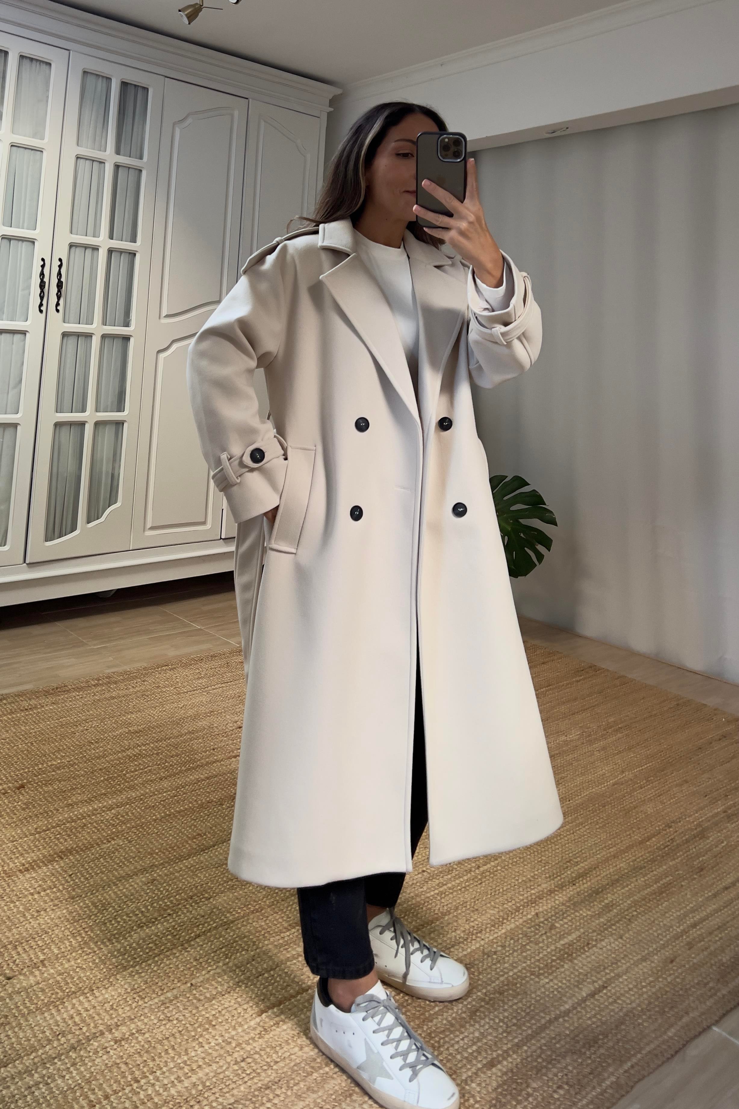 Taş Rengi Kuşaklı Premium Kaban uygun fiyatlarda www.butikhola.com adresinde
