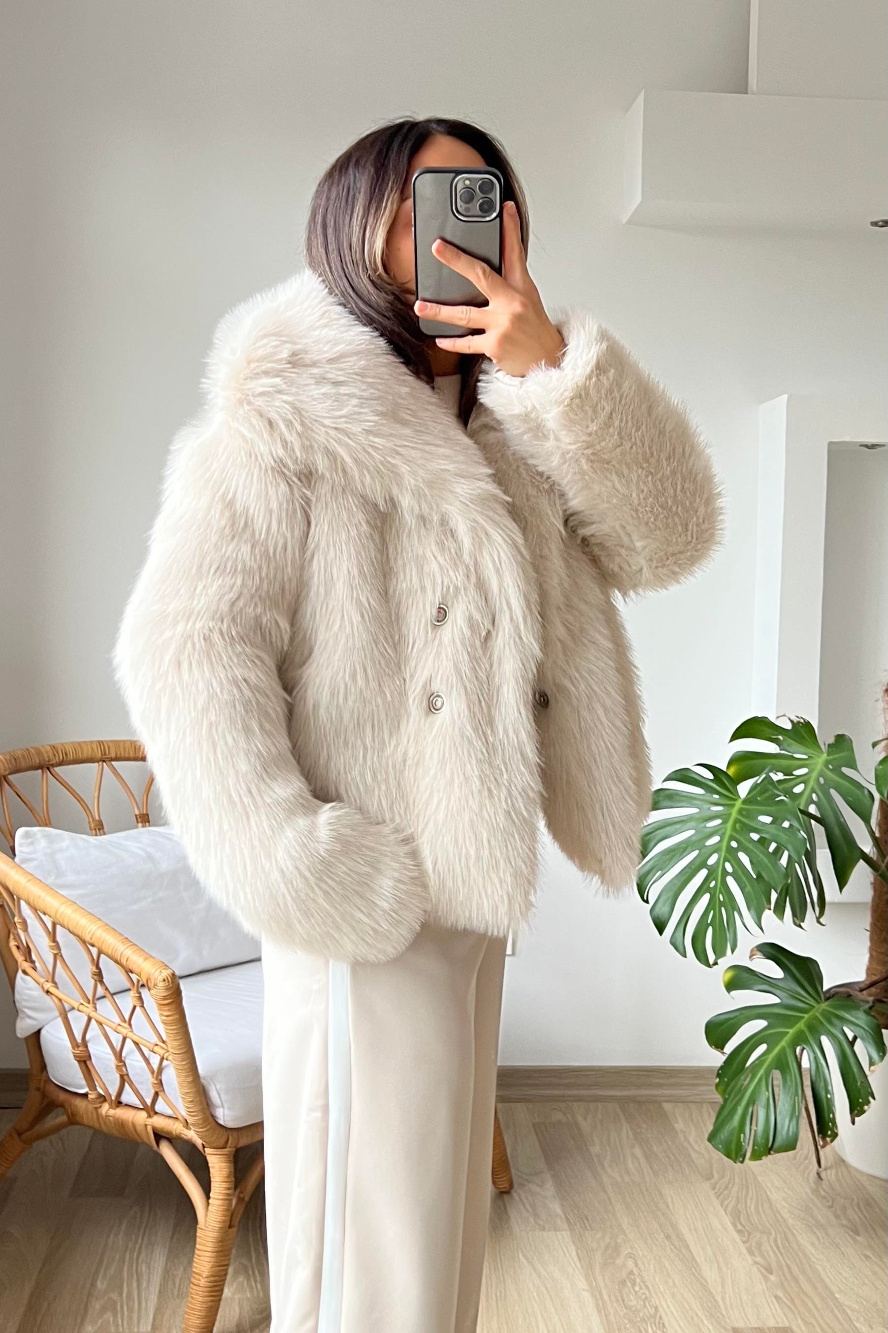 Taş Rengi Suni Kürk Ceket uygun fiyatlarda www.butikhola.com adresinde