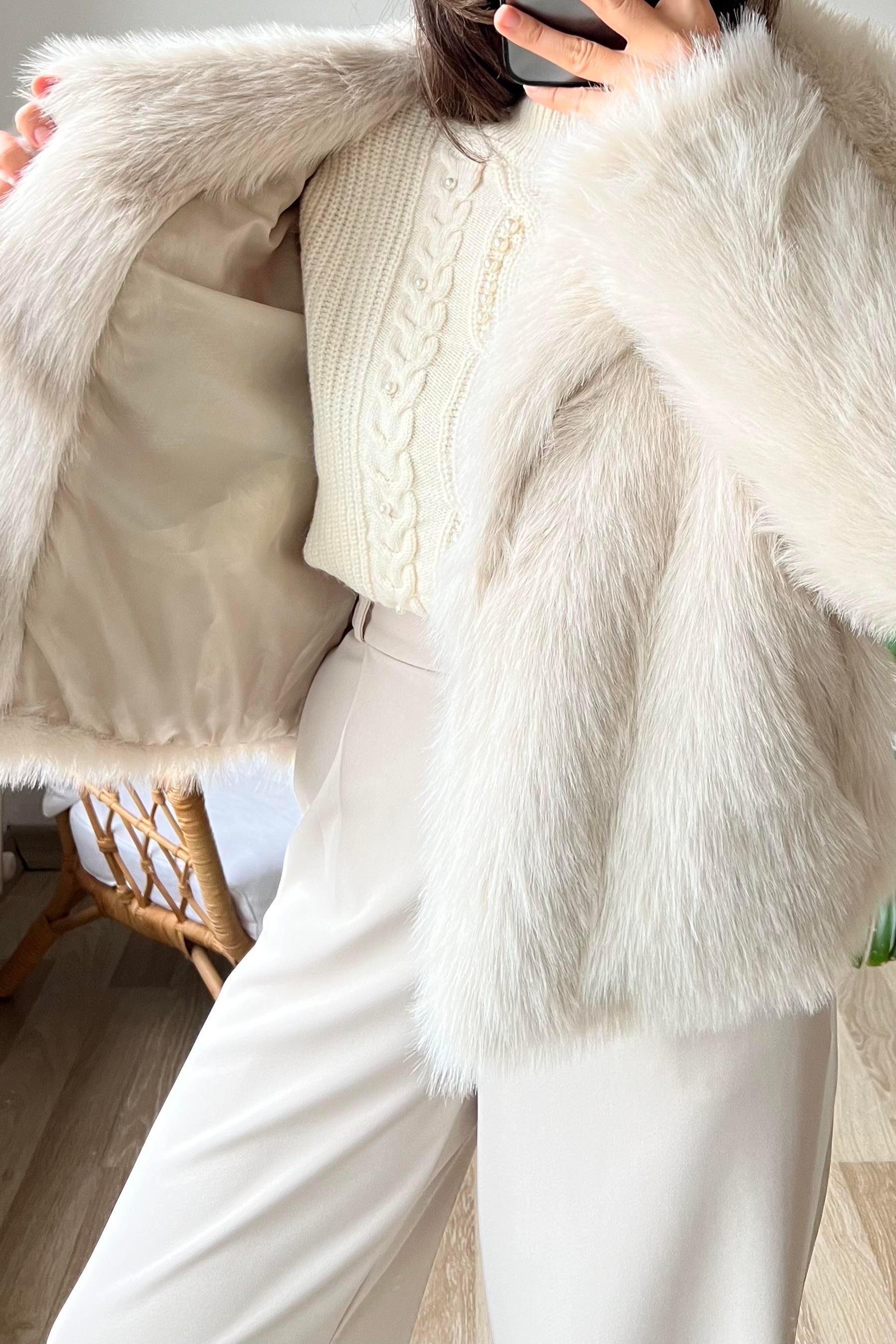 Taş Rengi Suni Kürk Ceket uygun fiyatlarda www.butikhola.com adresinde