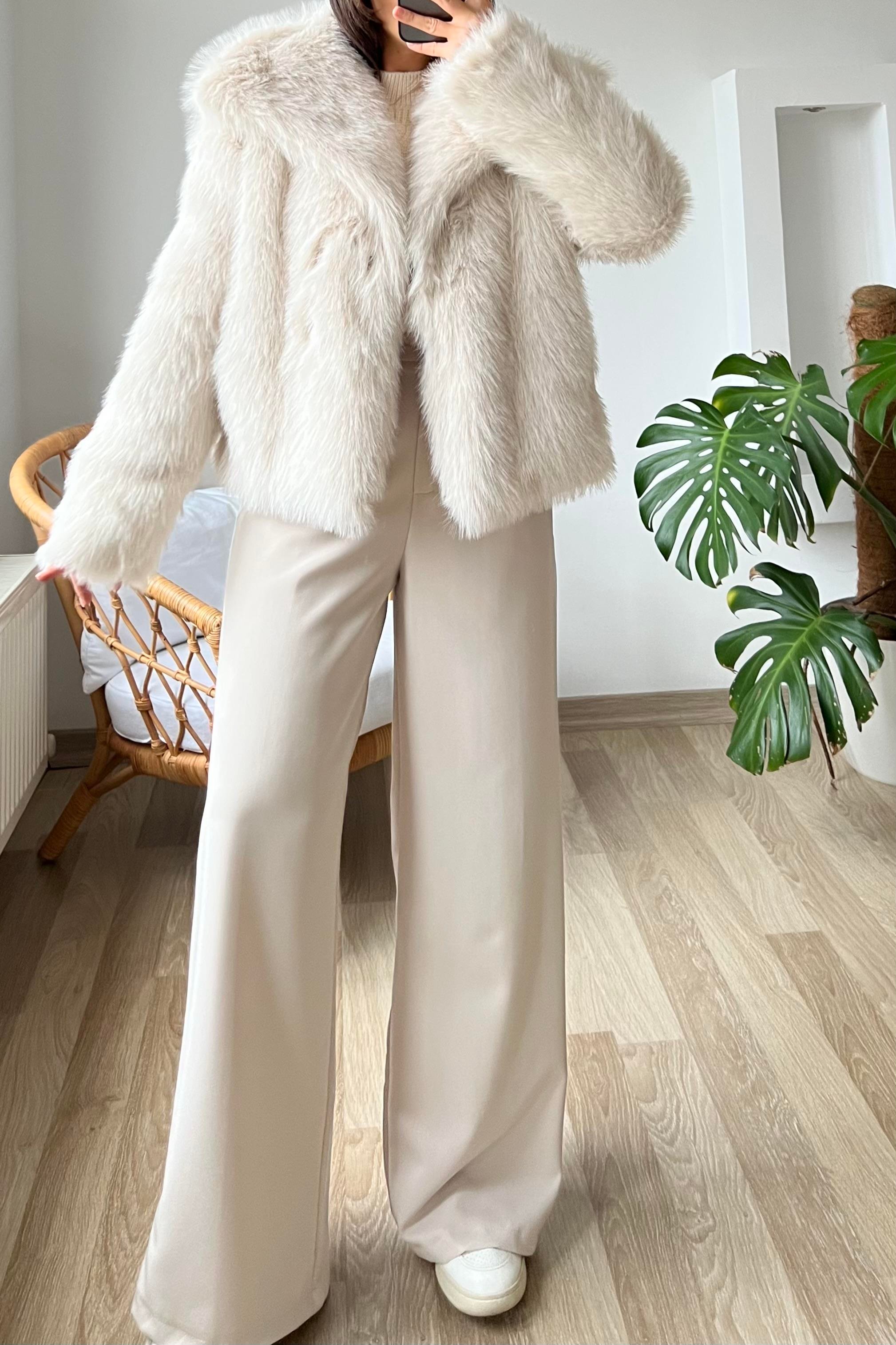 Taş Rengi Suni Kürk Ceket uygun fiyatlarda www.butikhola.com adresinde