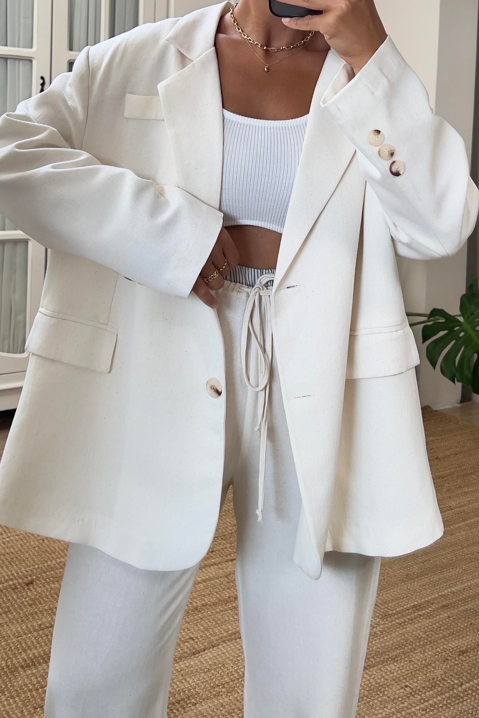 Taş Vatkalı Oversize Keten Blazer Ceket uygun fiyatlarda www.butikhola.com adresinde