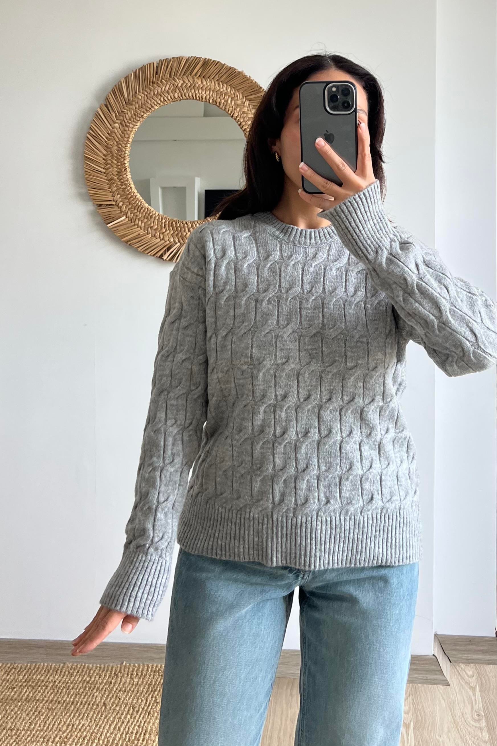 TH Gri Saç Örgülü Yumuşak Dokulu Kazak  uygun fiyatlarda www.butikhola.com adresinde