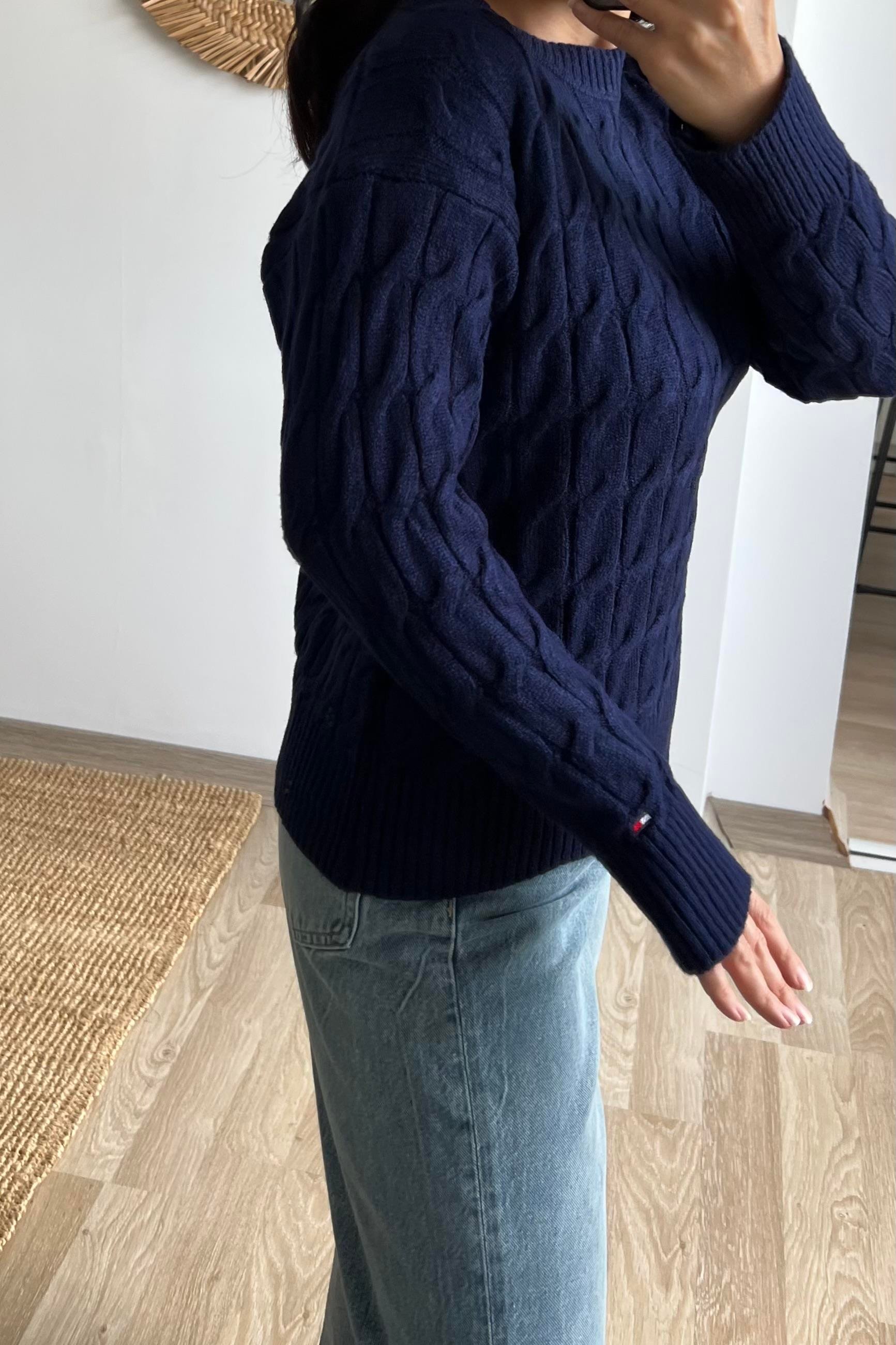 TH Lacivert Saç Örgülü Yumuşak Dokulu Kazak  uygun fiyatlarda www.butikhola.com adresinde