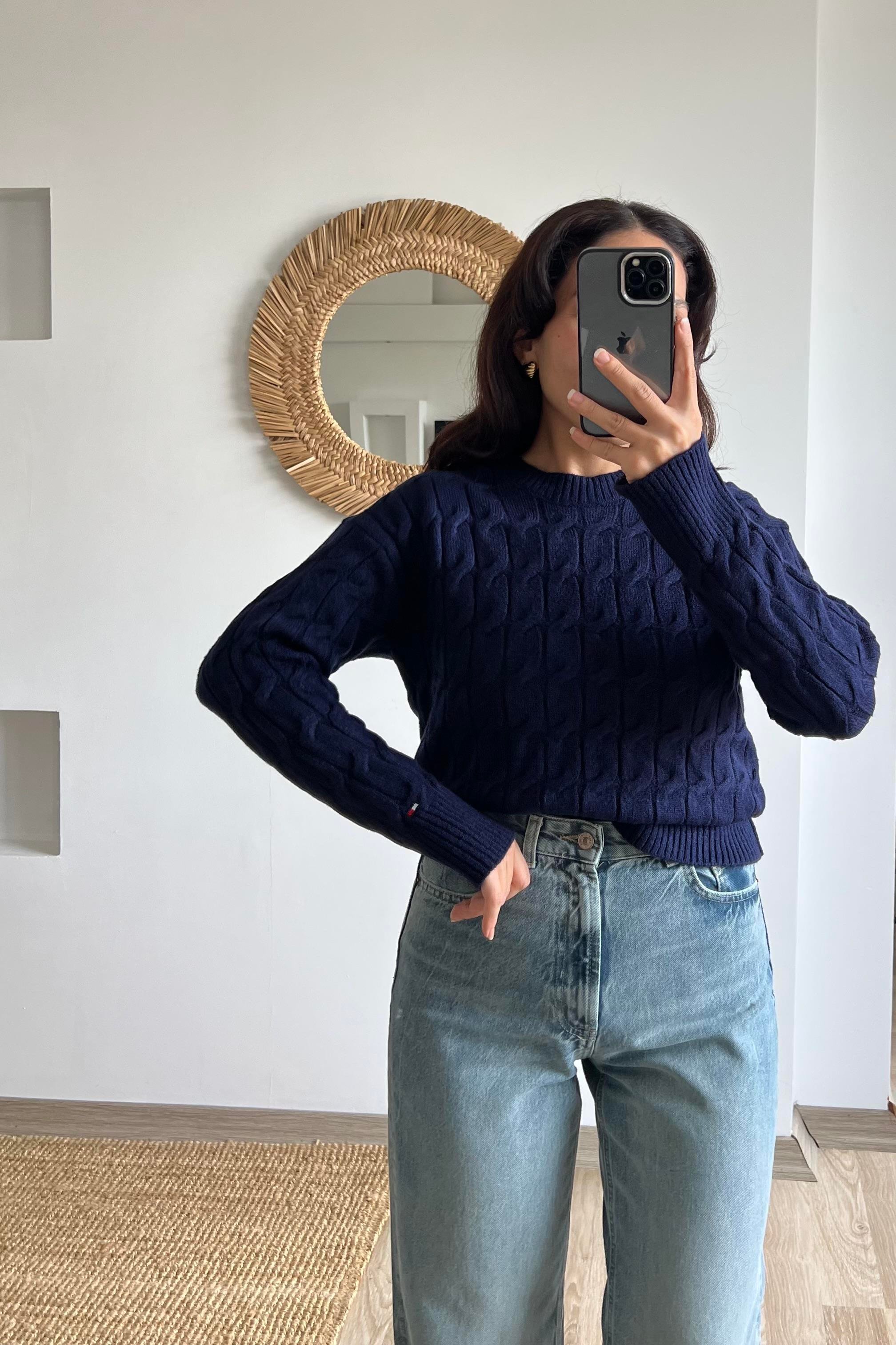 TH Lacivert Saç Örgülü Yumuşak Dokulu Kazak  uygun fiyatlarda www.butikhola.com adresinde