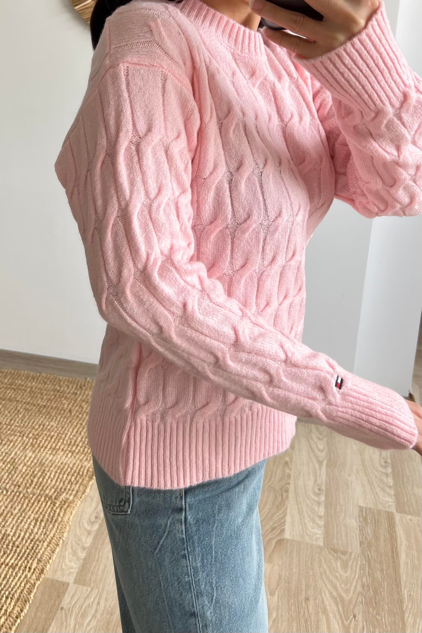 TH Pembe Saç Örgülü Yumuşak Dokulu Kazak  uygun fiyatlarda www.butikhola.com adresinde