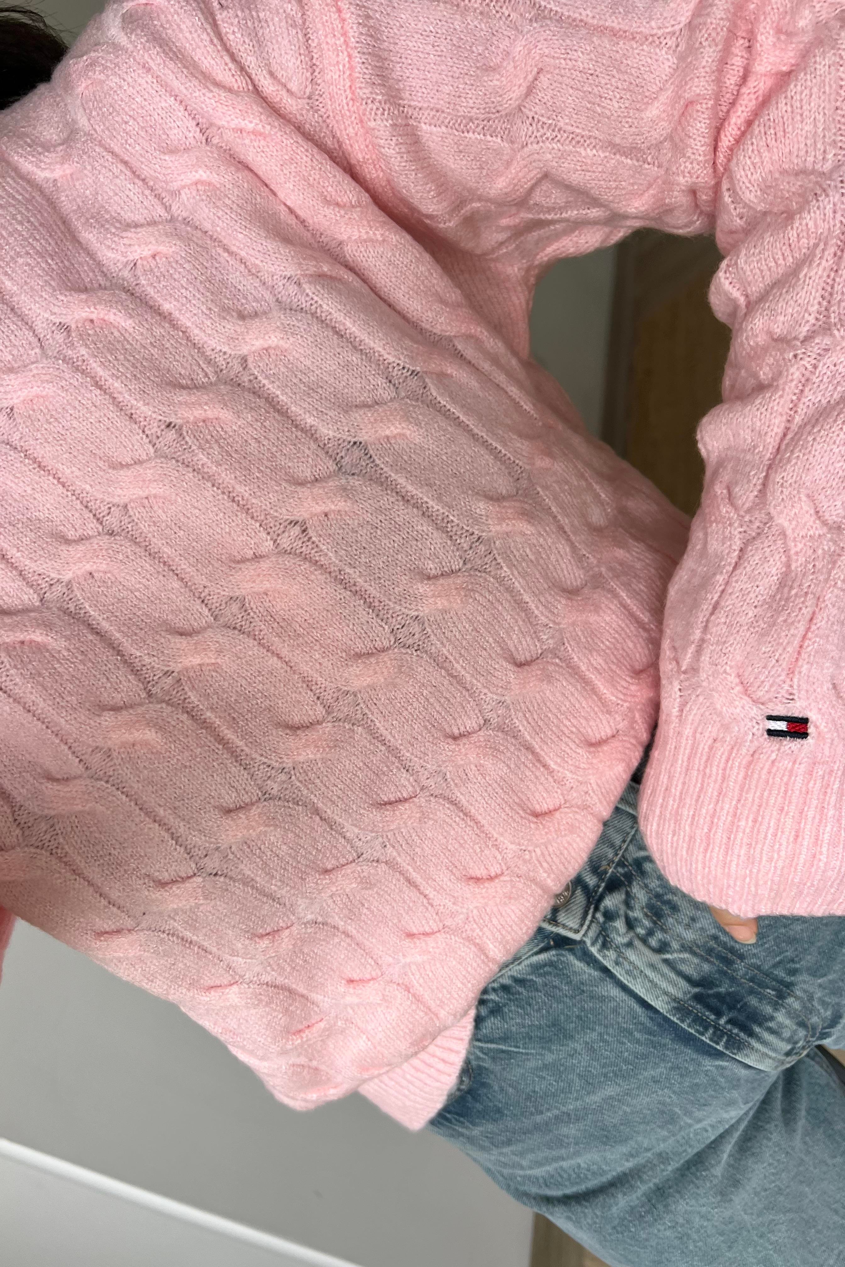 TH Pembe Saç Örgülü Yumuşak Dokulu Kazak  uygun fiyatlarda www.butikhola.com adresinde