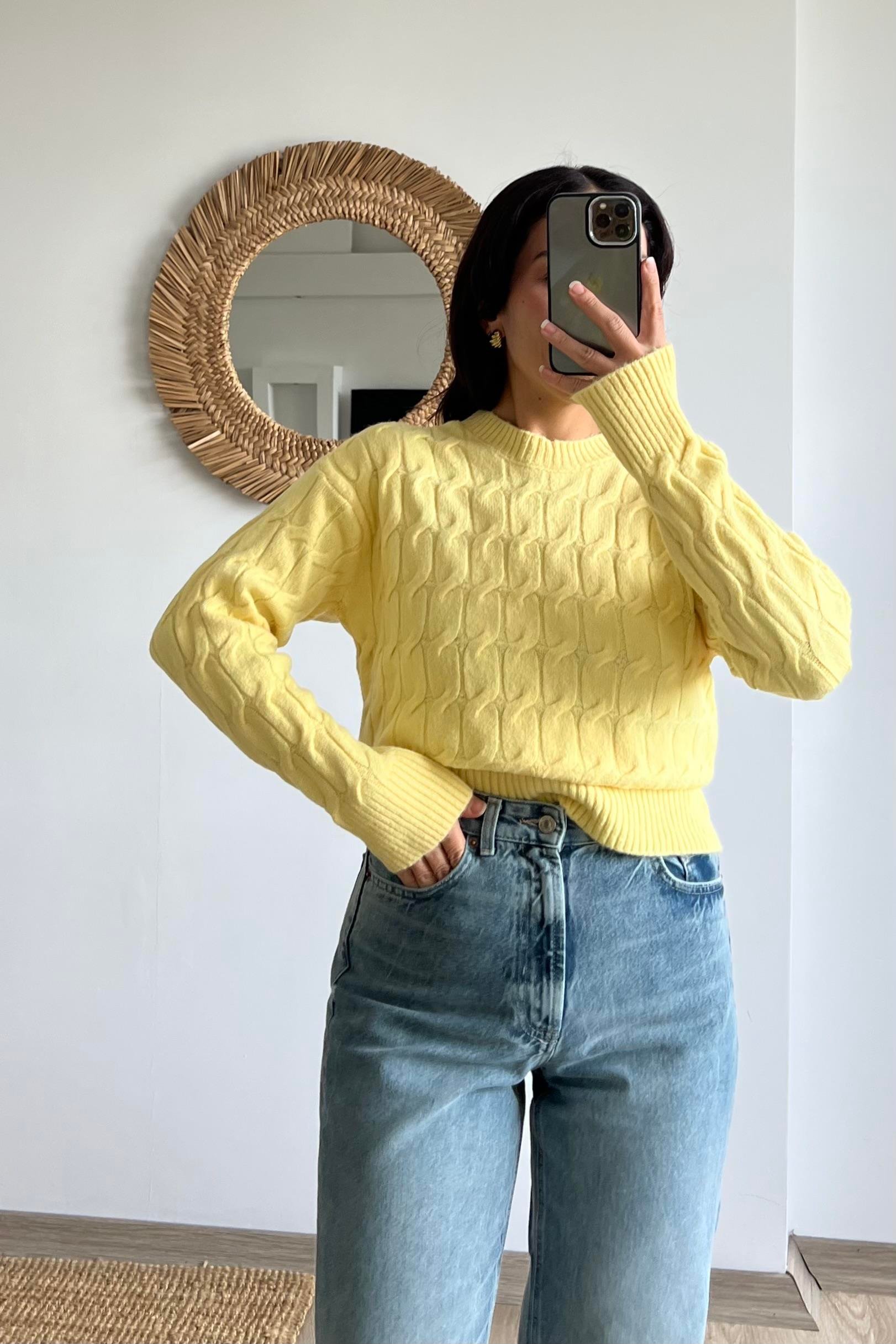 TH Sarı Saç Örgülü Yumuşak Dokulu Kazak  uygun fiyatlarda www.butikhola.com adresinde