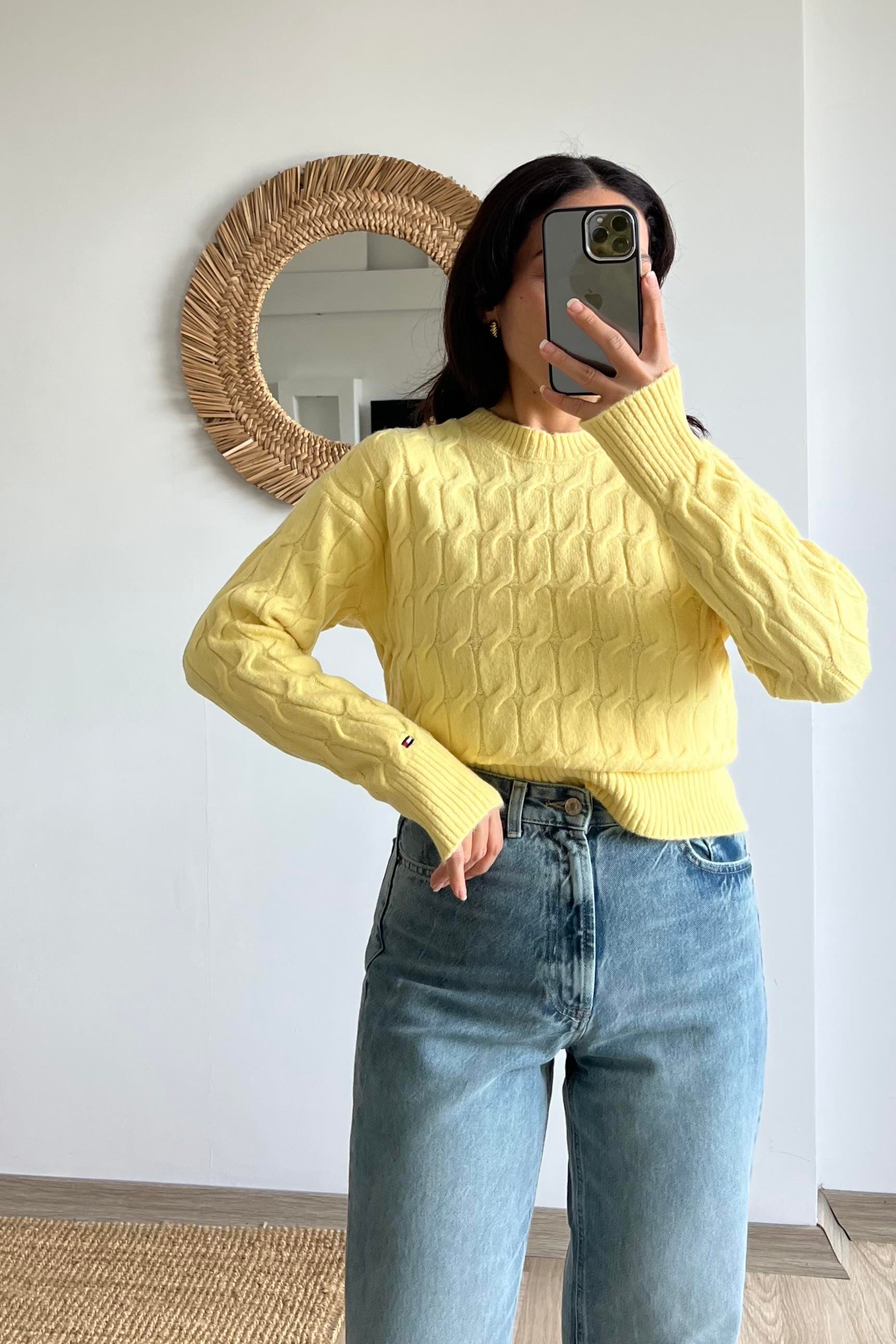 TH Sarı Saç Örgülü Yumuşak Dokulu Kazak  uygun fiyatlarda www.butikhola.com adresinde