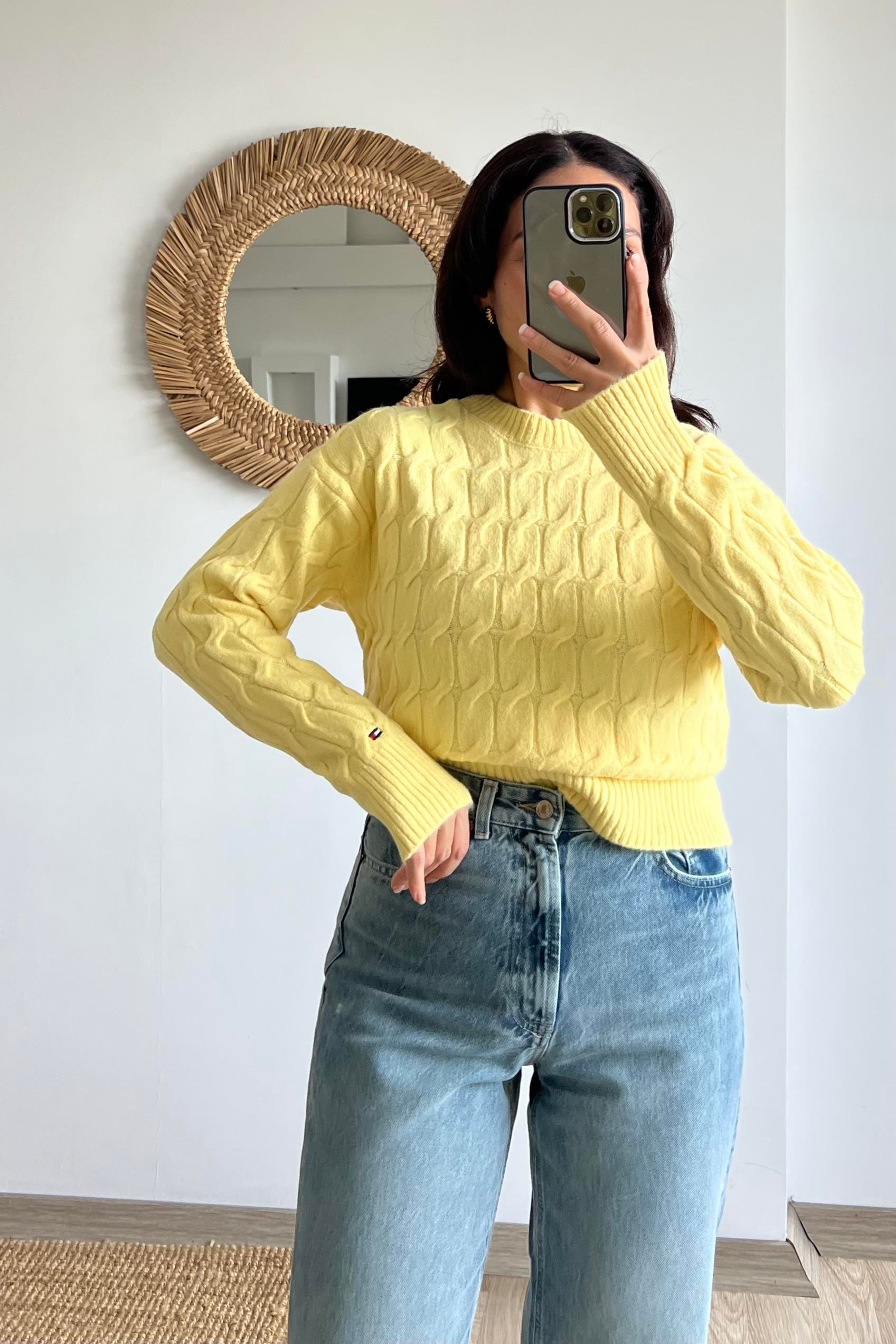 TH Sarı Saç Örgülü Yumuşak Dokulu Kazak  uygun fiyatlarda www.butikhola.com adresinde