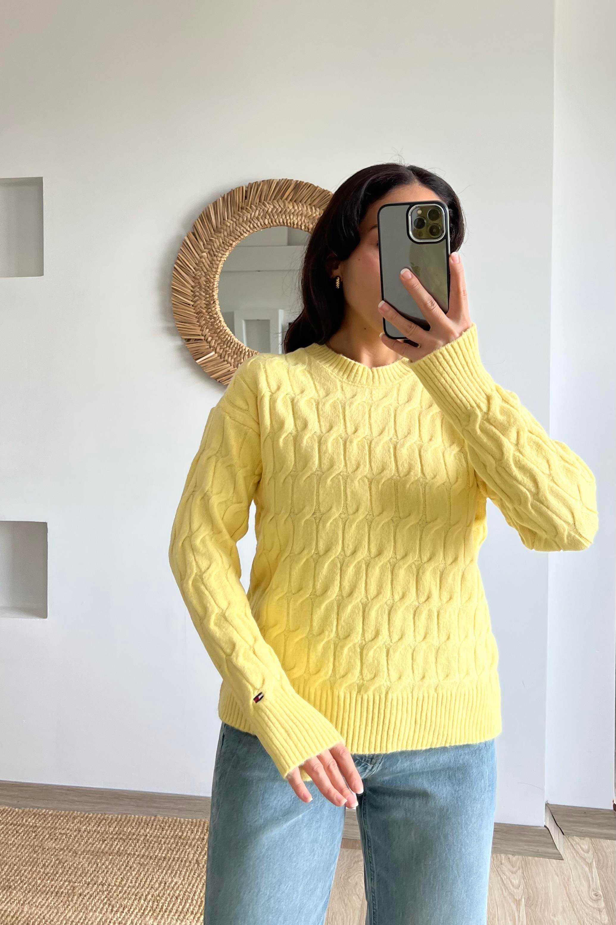 TH Sarı Saç Örgülü Yumuşak Dokulu Kazak  uygun fiyatlarda www.butikhola.com adresinde