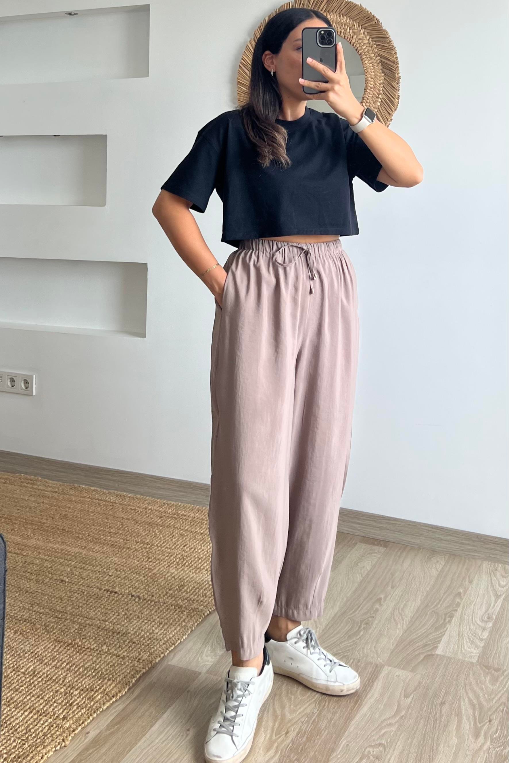 Vizon Beli Lastikli Şalvar Pantolon uygun fiyatlarda www.butikhola.com adresinde