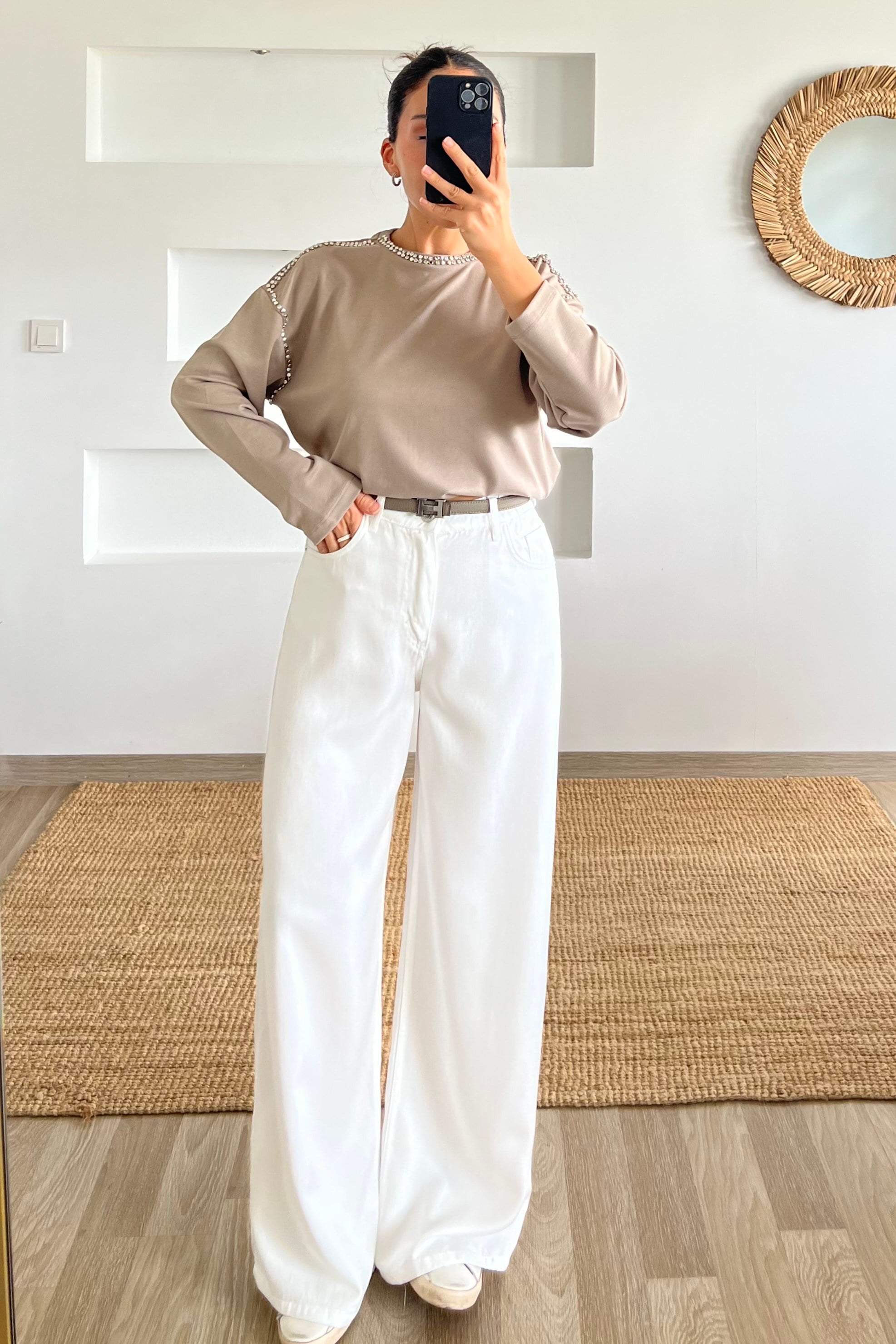 Vizon Yumuşak Dokulu Taş Çakımlı Sweat uygun fiyatlarda www.butikhola.com adresinde