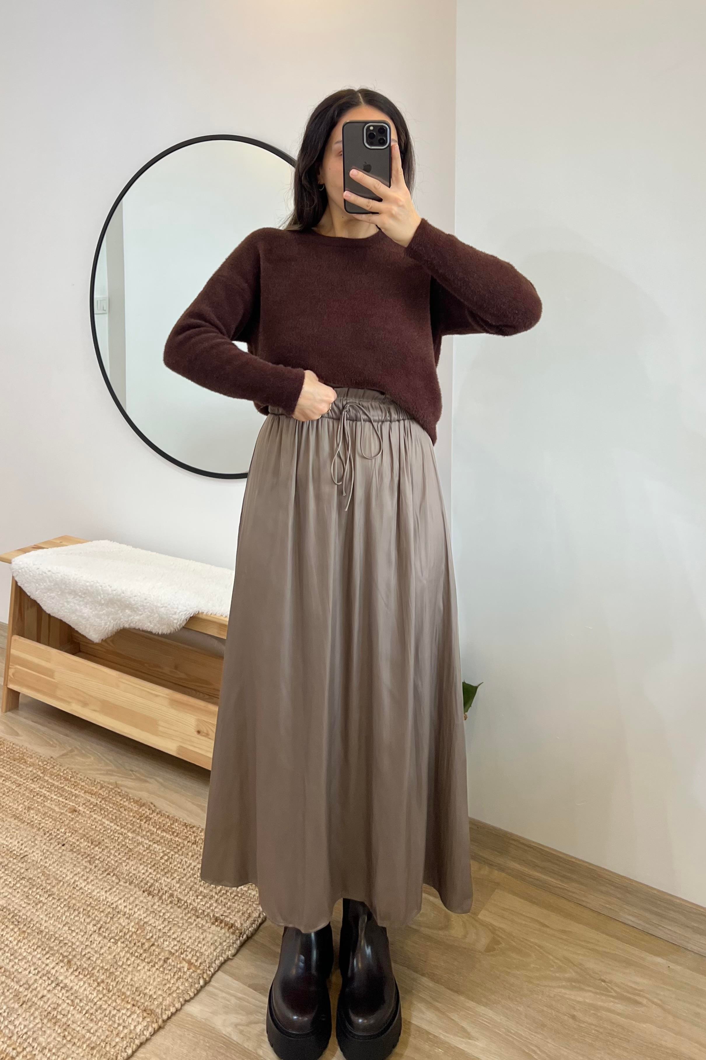 Vizon ZR Pilili Saten Midi Etek uygun fiyatlarda www.butikhola.com adresinde